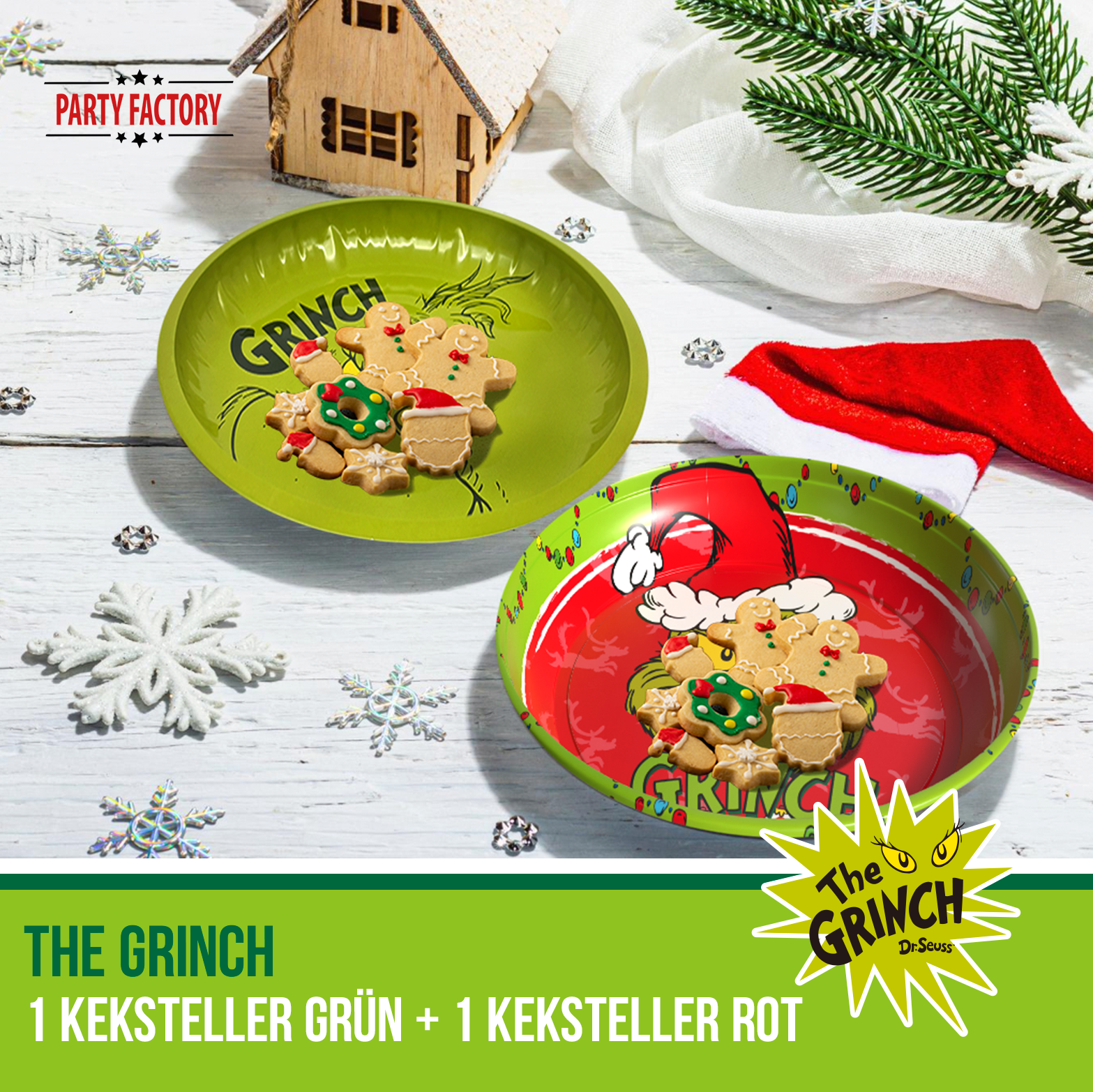 The Grinch Keksteller Grün Rot – 2-tlg Set für Plätzchen & Weihnachten 2