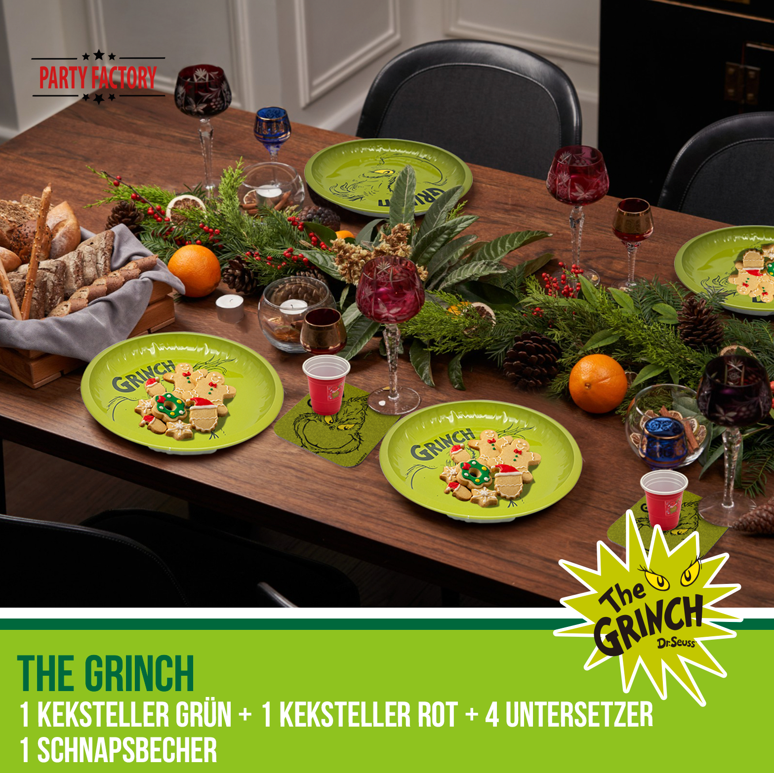 The Grinch Keksteller Grün Rot mit Untersetzer & Shots – 4-tlg Set Kit 2