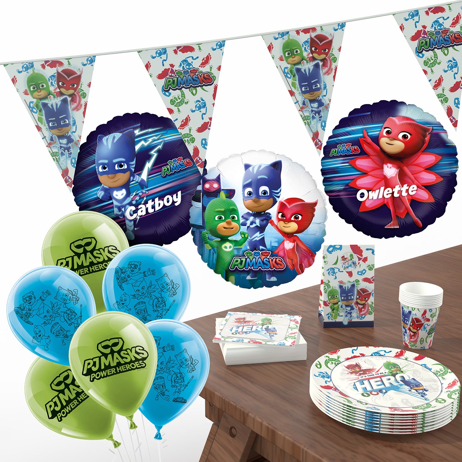 PJ MASKS XXL Party-Set Einweggeschirr Raum & Tischdeko 60-teilig