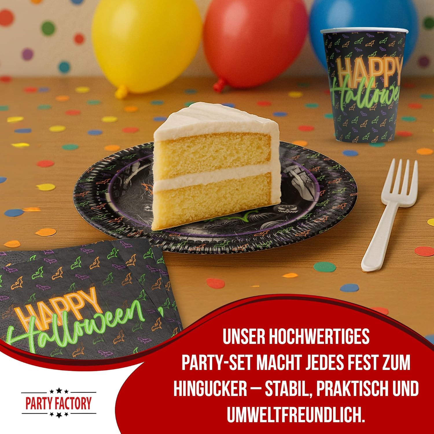 Halloween Neon Motiv 1 3-teiliges Party-Set mit 16 Papptellern, 16 Pappbechern und 40 Servietten 14