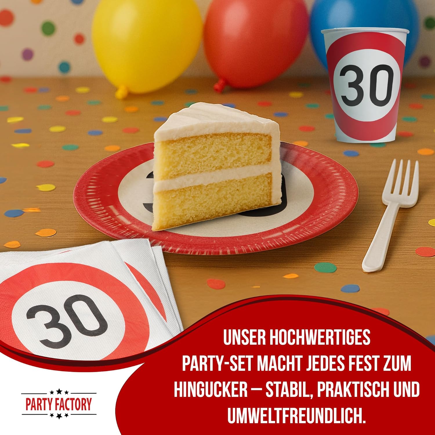 Happy Birthday 30 36-teiliges Party-Set mit 8 Papptellern, 8 Pappbechern und 20 Servietten 3