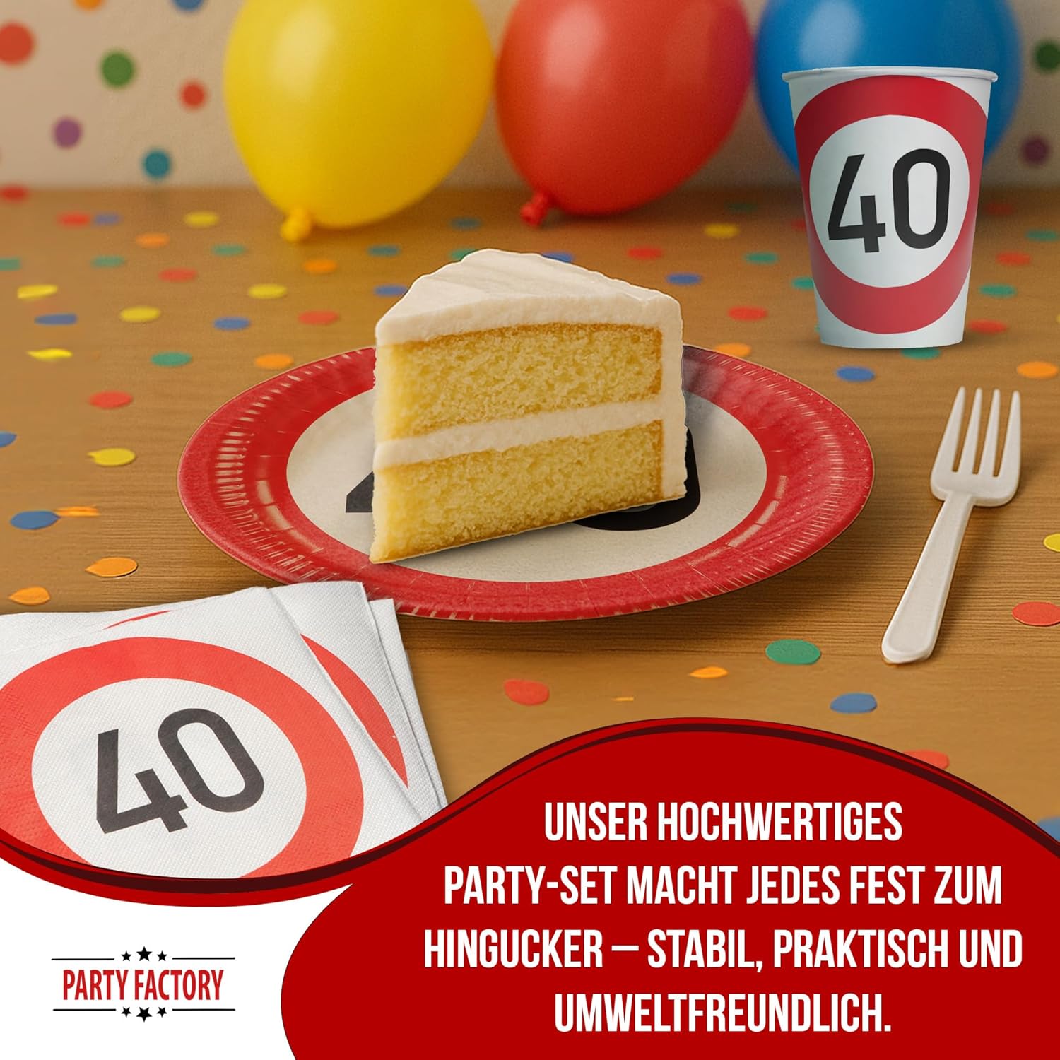 Happy Birthday 40 36-teiliges Party-Set mit 8 Papptellern, 8 Pappbechern und 20 Servietten 3