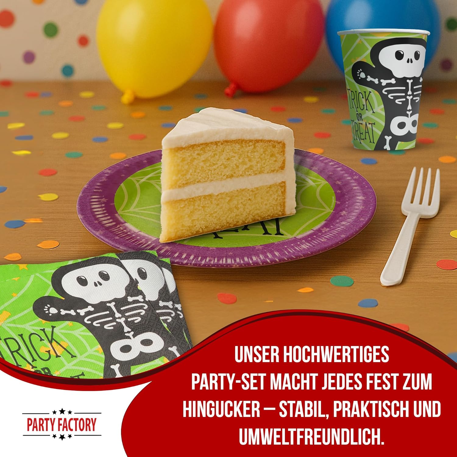 Halloween Skelett 36-teiliges Party-Set mit Tellern Bechern Servietten Deko 3