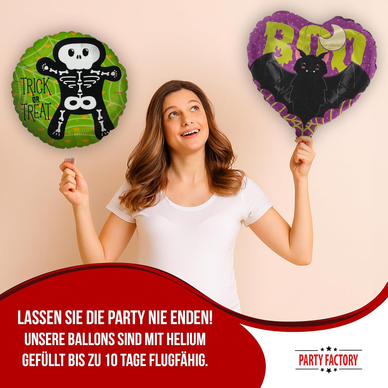 Halloween Skelett Motiv 2 5-teiliges Party-Set mit 8 Papptellern 8 Pappbechern 20 Servietten 1 Wimpelkette, 2 Folienballons rund und 2 Folienballons herz 3