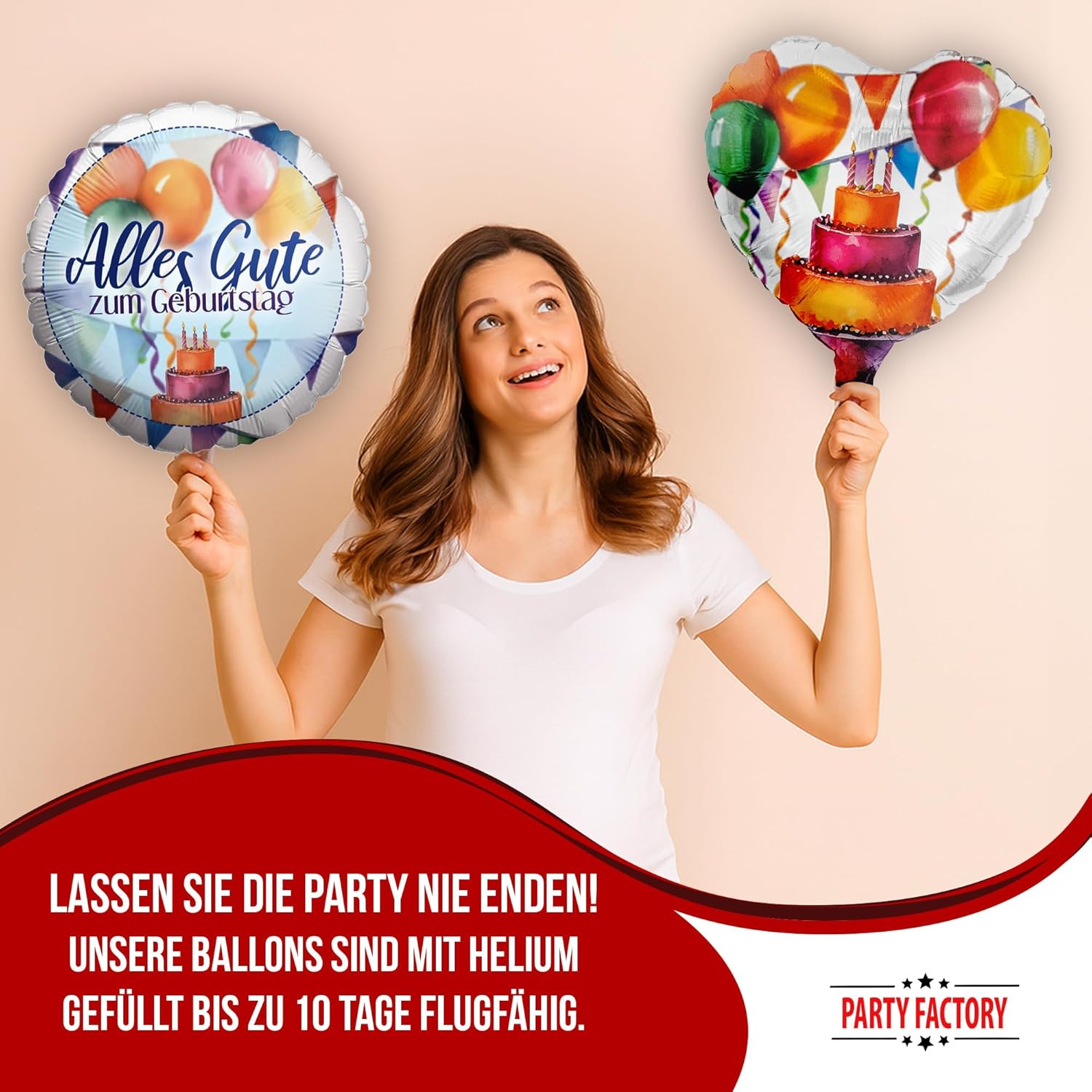 Happy Birthday Watercolor 5-teiliges Party-Set mit 8 Papptellern, 8 Pappbechern, 20 Servietten, 1 Wimpelkette, 5 Folienballons rund und 5 Folienballon Herz 3