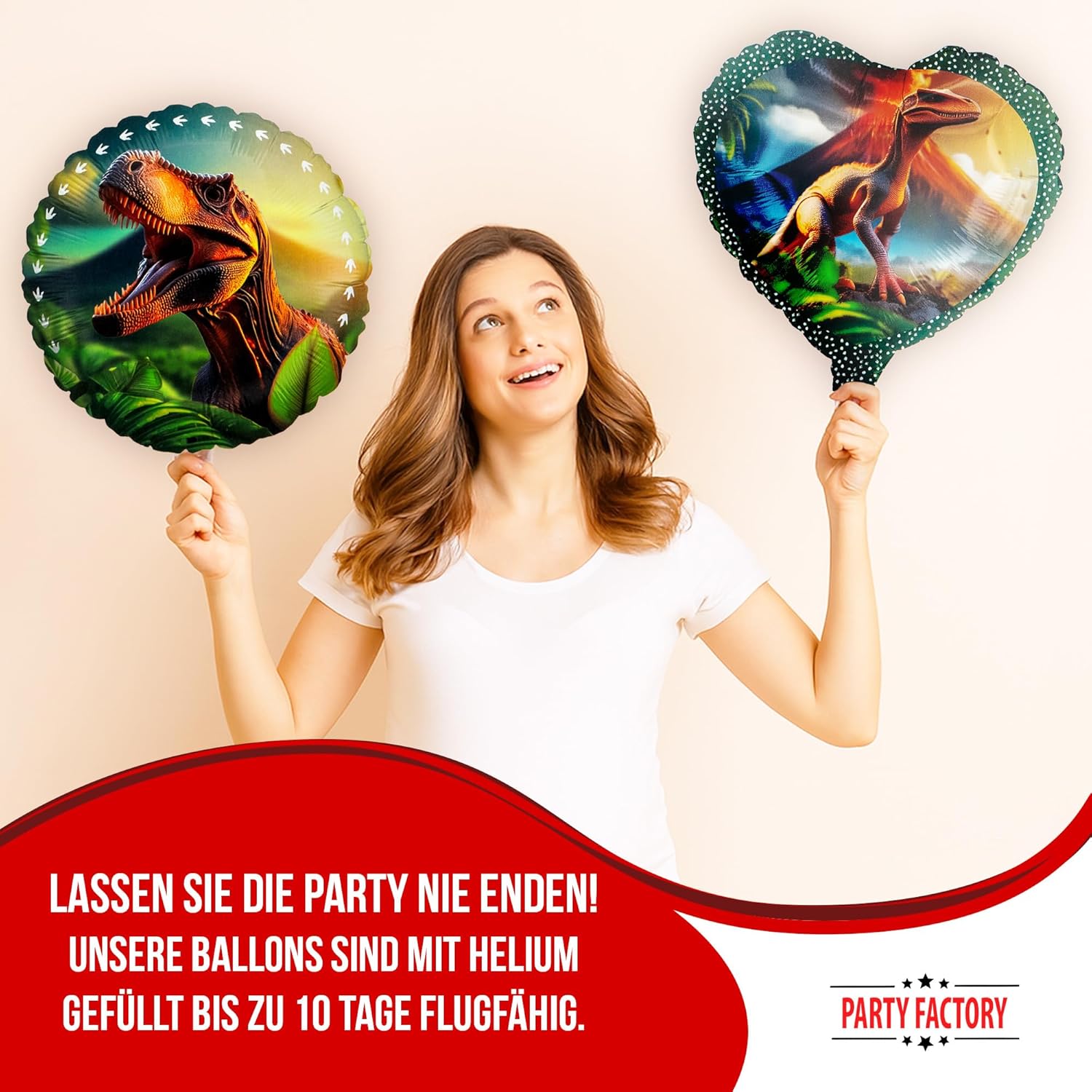 Dino Realistisch 5-teiliges Party-Set mit 8 Papptellern 8 Pappbechern 20 Servietten 1 Wimpelkette, 5 Folienballons rund und 5 Folienballons herz 3