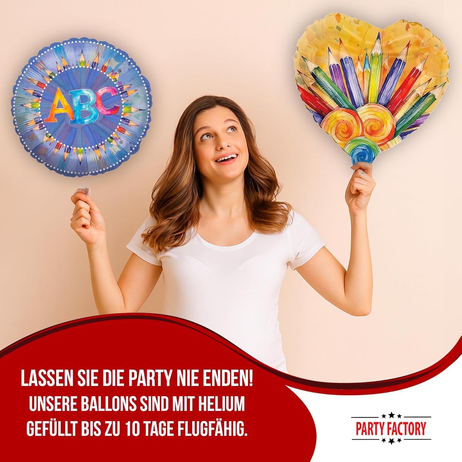 Back to School Neutral 5-teiliges Party-Set mit 8 Papptellern 8 Pappbechern 20 Servietten 1 Wimpelkette, 5 Folienballons rund und 5 Folienballons herz 3