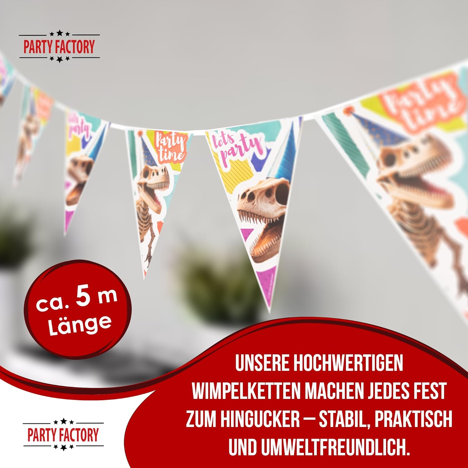 Dino Skelett Wimpelkette 4–5 m 2