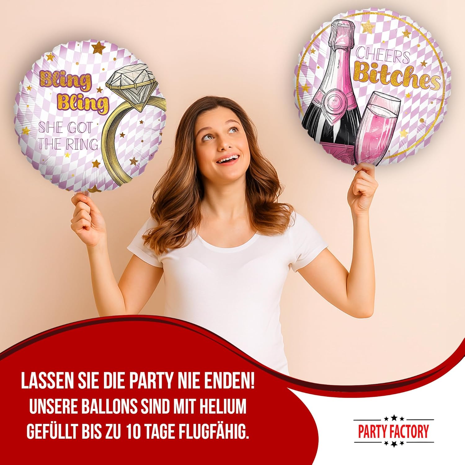 Bachelorette Bling Bling 5-teiliges Party-Set mit 8 Papptellern 8 Pappbechern 20 Servietten 1 Wimpelkette und 10 Folienballons 3