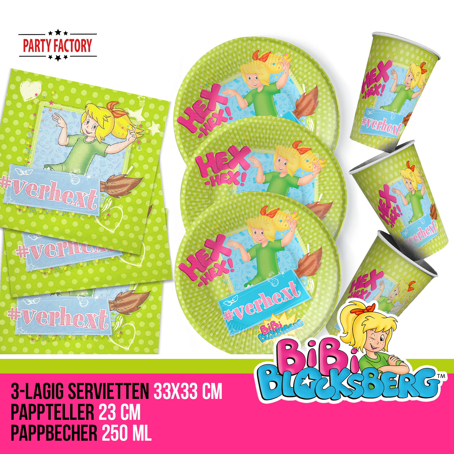 Bibi Blocksberg Partyset 41-teilig – Becher, Teller, Servietten & Wimpel 3