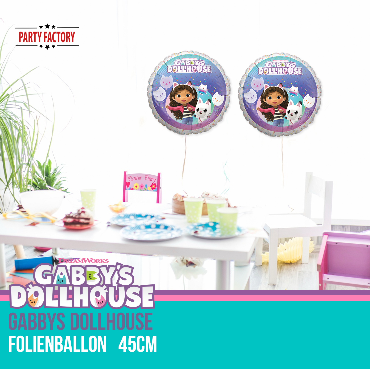 Gabby's Dollhouse Folienballon 45 cm rund – Party Ballon Gabby & Katzen 3