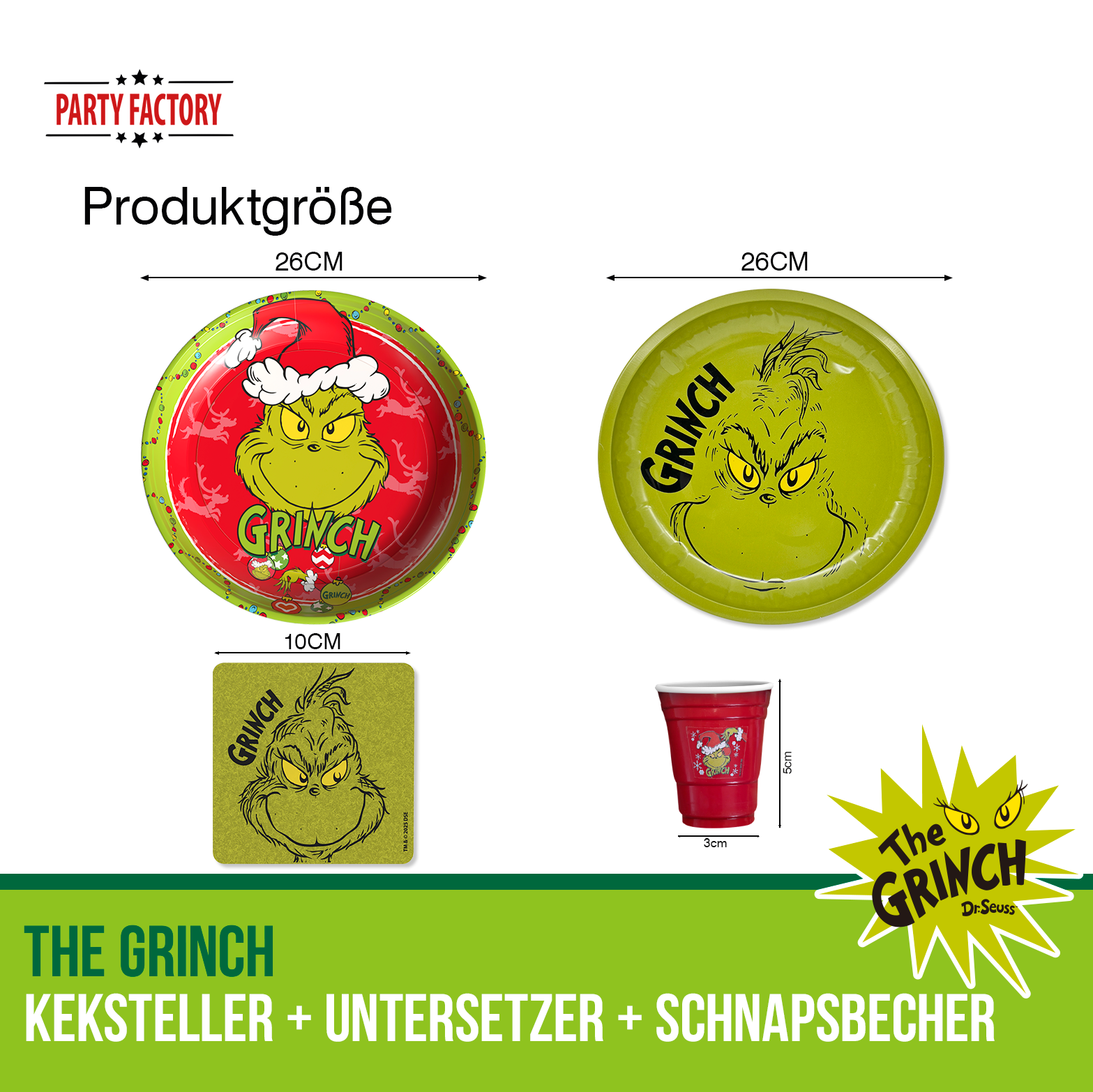 The Grinch Keksteller Grün Rot mit Untersetzer & Shots – 4-tlg Set Kit 3