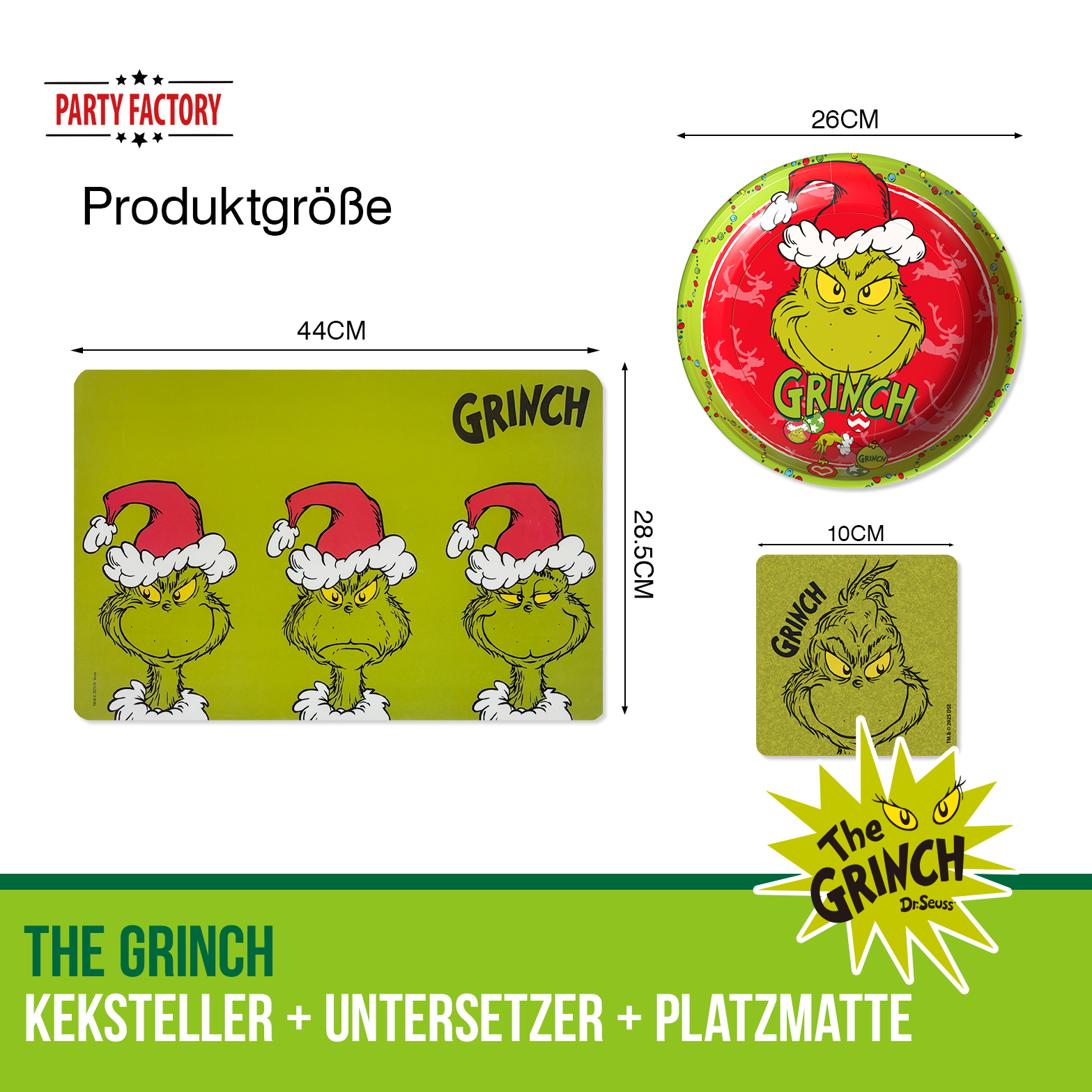 The Grinch Platzmatte Plastik Untersetzer mit 4 roten Kekstellern Set 3