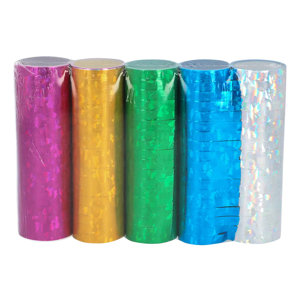 5 Rollen Papierluftschlangen Holographisch – Party Deko bunt 4 m je Rolle