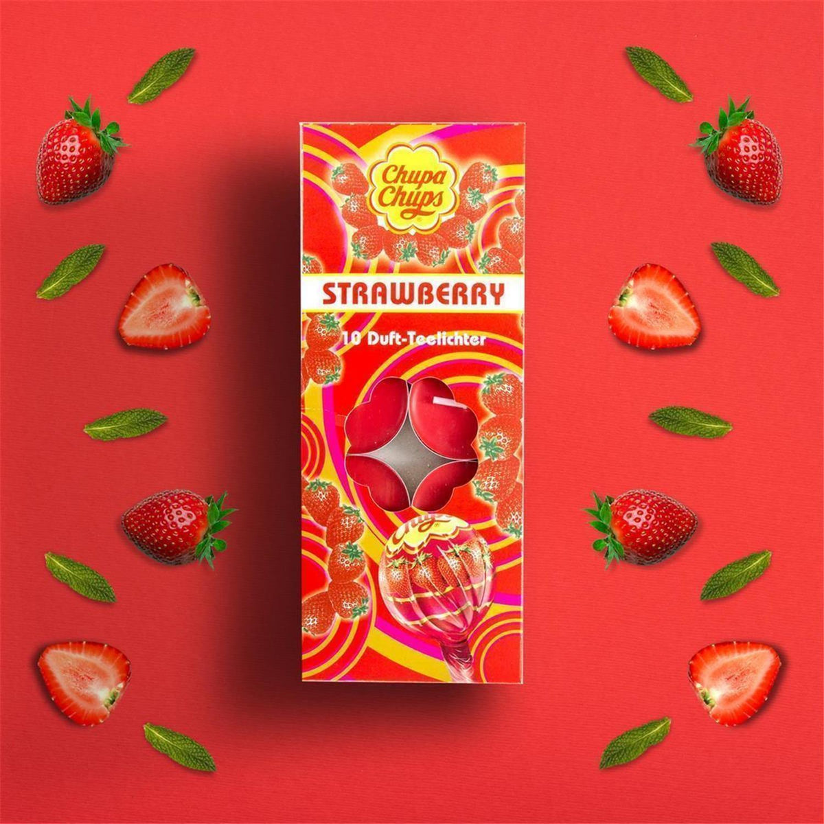 4er Set Chupa Chups Teelichter 2x Strawberry & 2x Lime 2