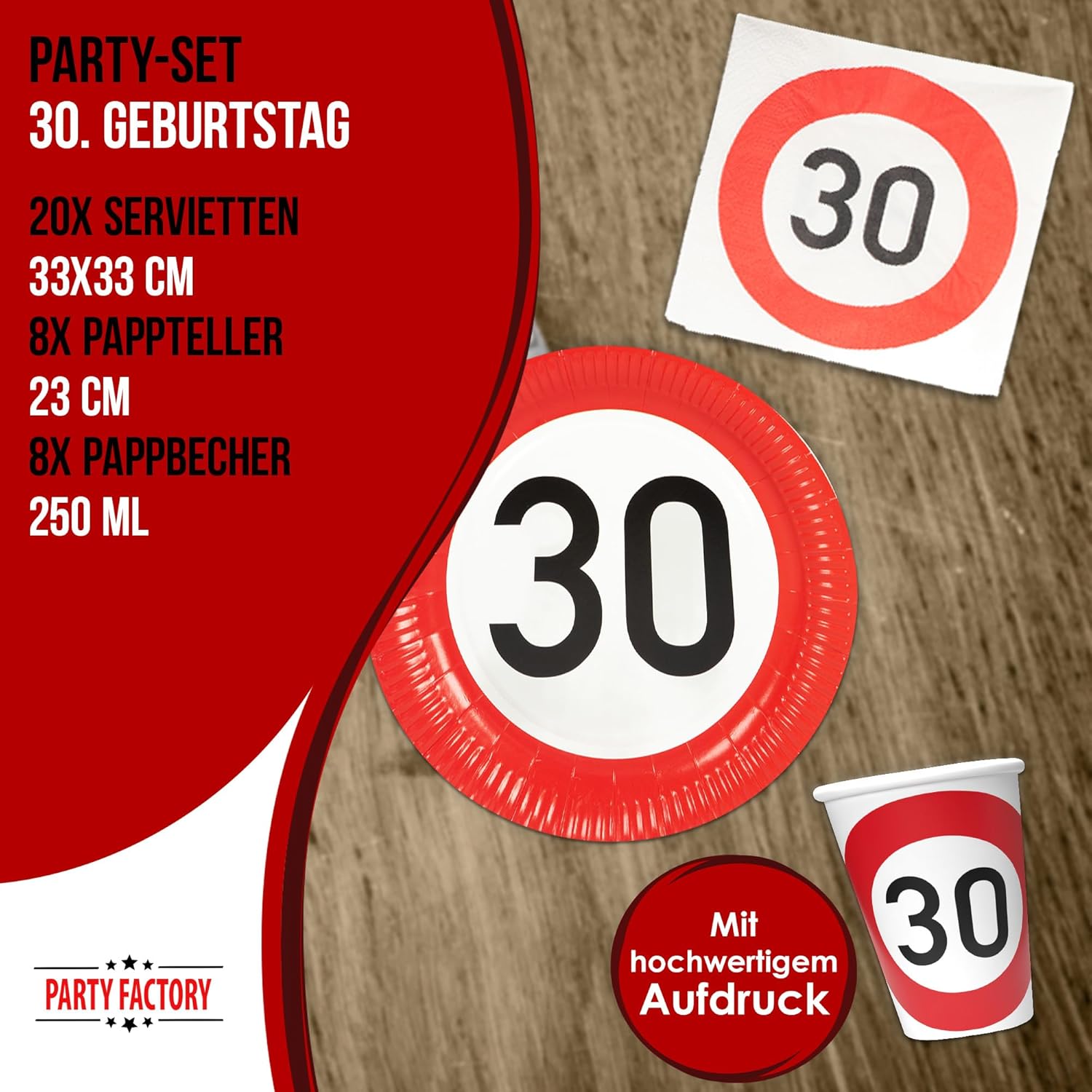 Happy Birthday 30 36-teiliges Party-Set mit 8 Papptellern, 8 Pappbechern und 20 Servietten 4