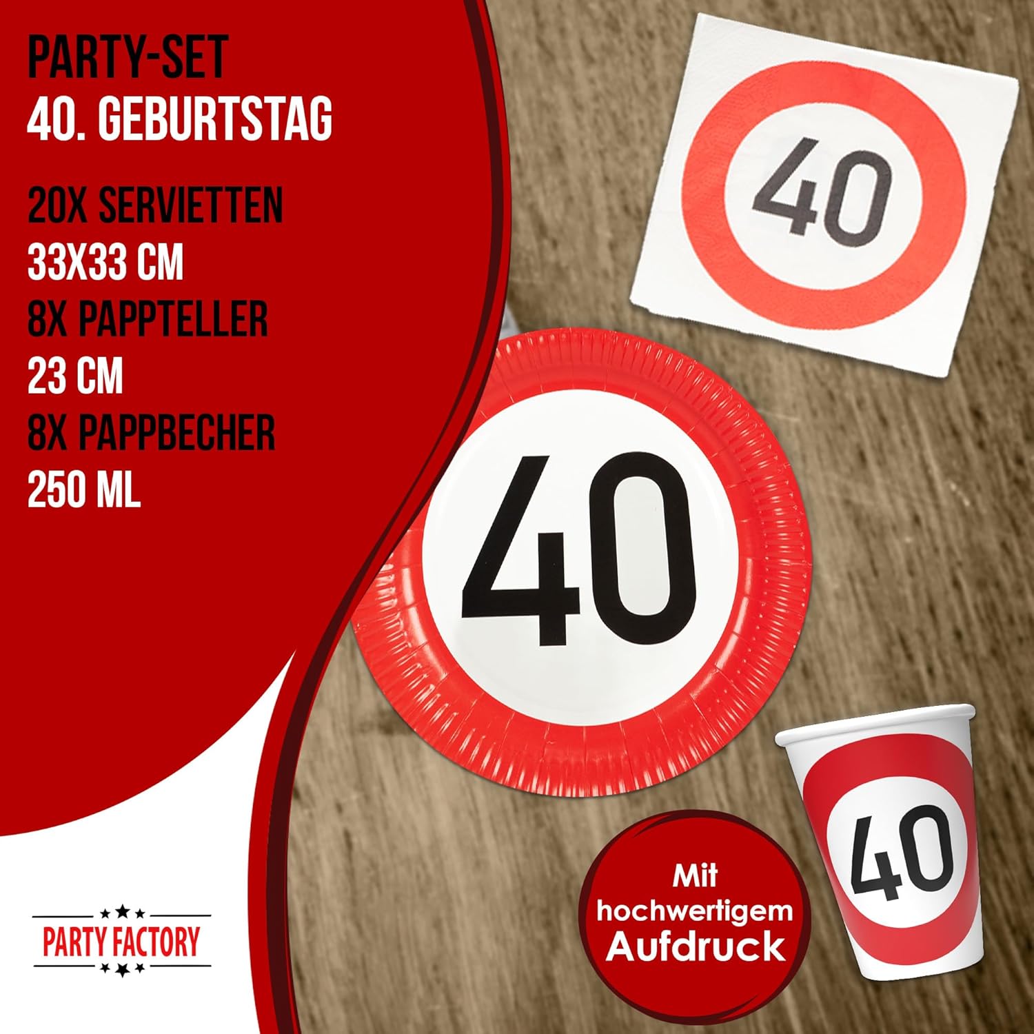 Happy Birthday 40 36-teiliges Party-Set mit 8 Papptellern, 8 Pappbechern und 20 Servietten 4