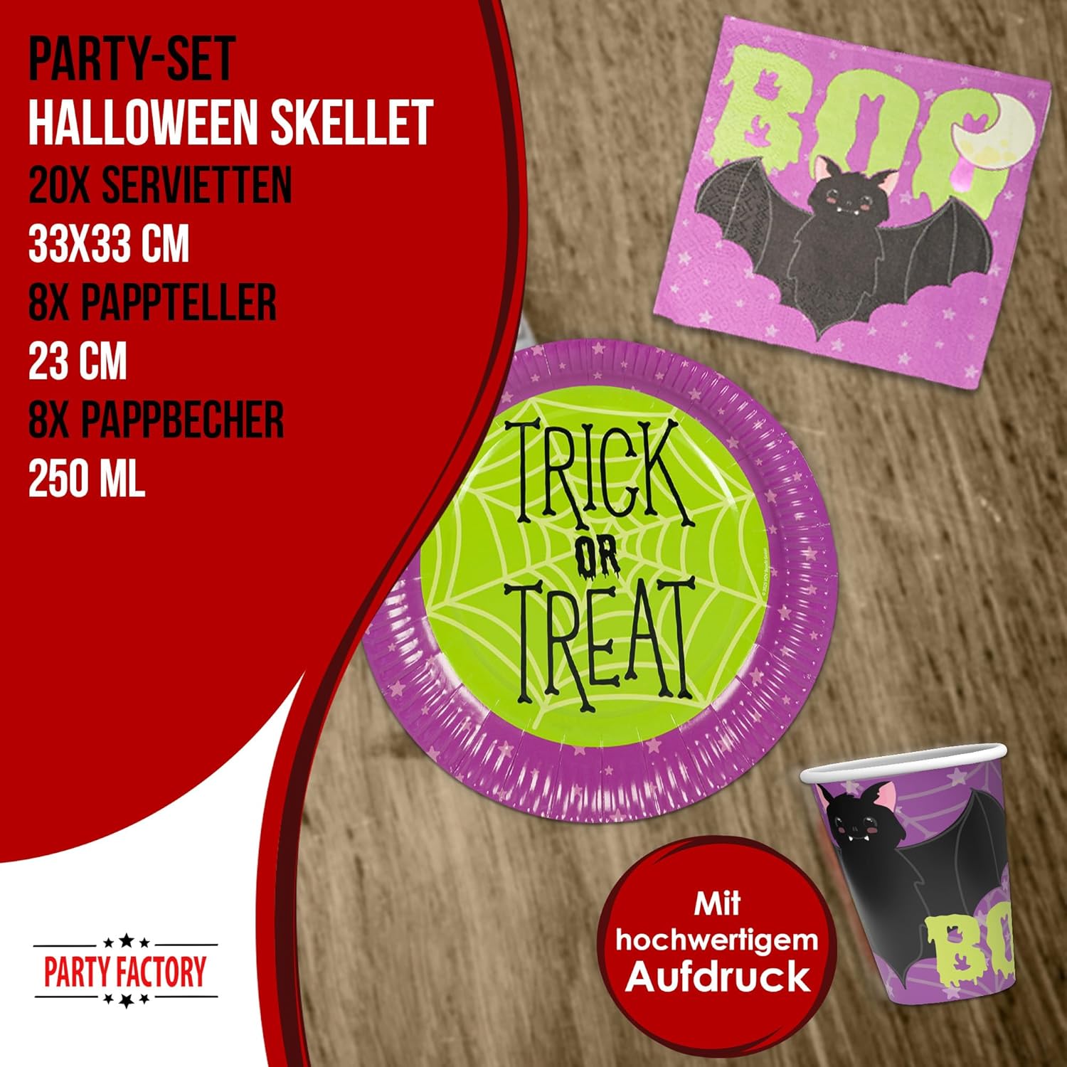 Halloween Skelett 36-teiliges Party-Set mit Tellern Bechern Servietten Party 4