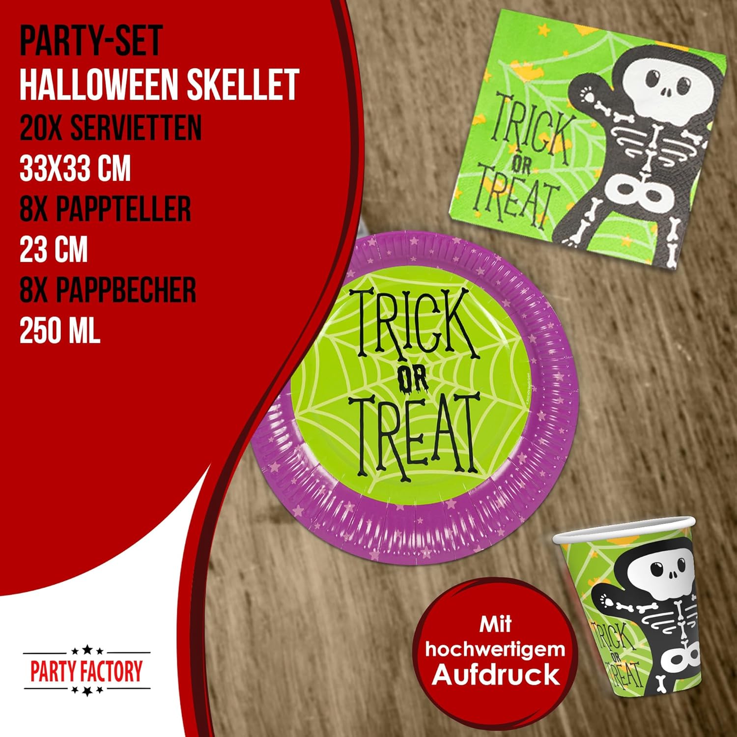 Halloween Skelett 36-teiliges Party-Set mit Tellern Bechern Servietten Deko 4