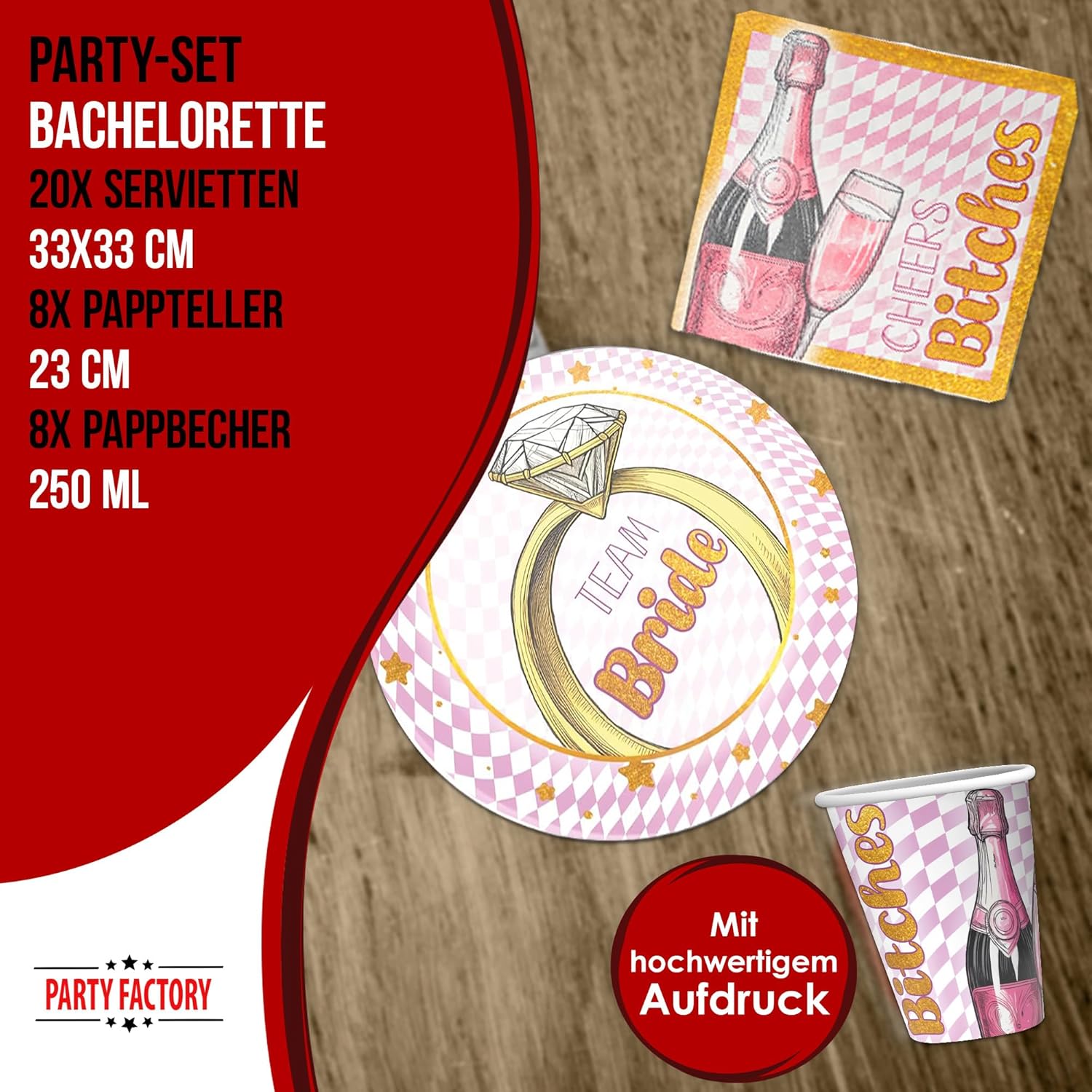 Bachelorette Bling Bling 36-teiliges Party-Set Tellern Bechern Servietten JGA 4