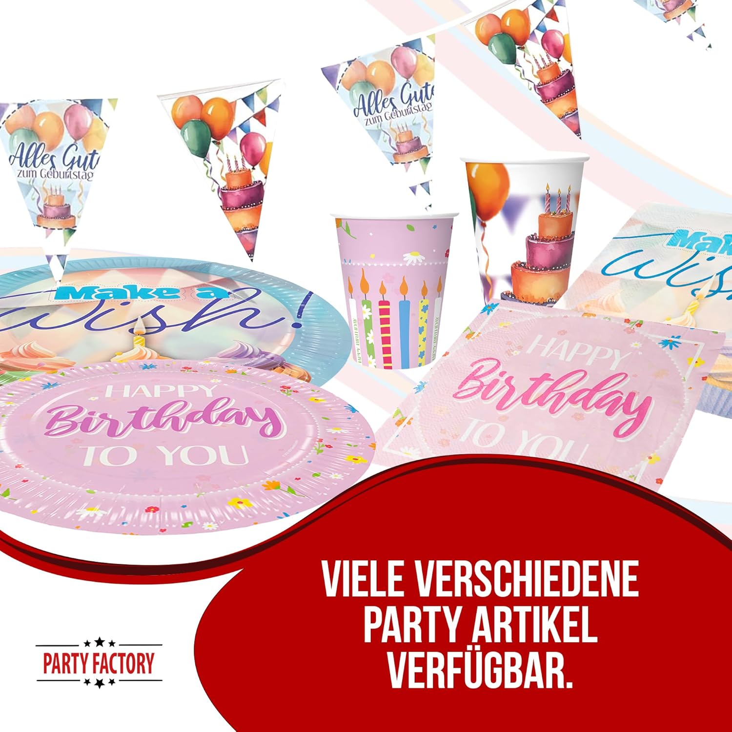 Happy Birthday Wimpelkette 4–5 m – bunte Watercolor Deko für den Geburtstag 4