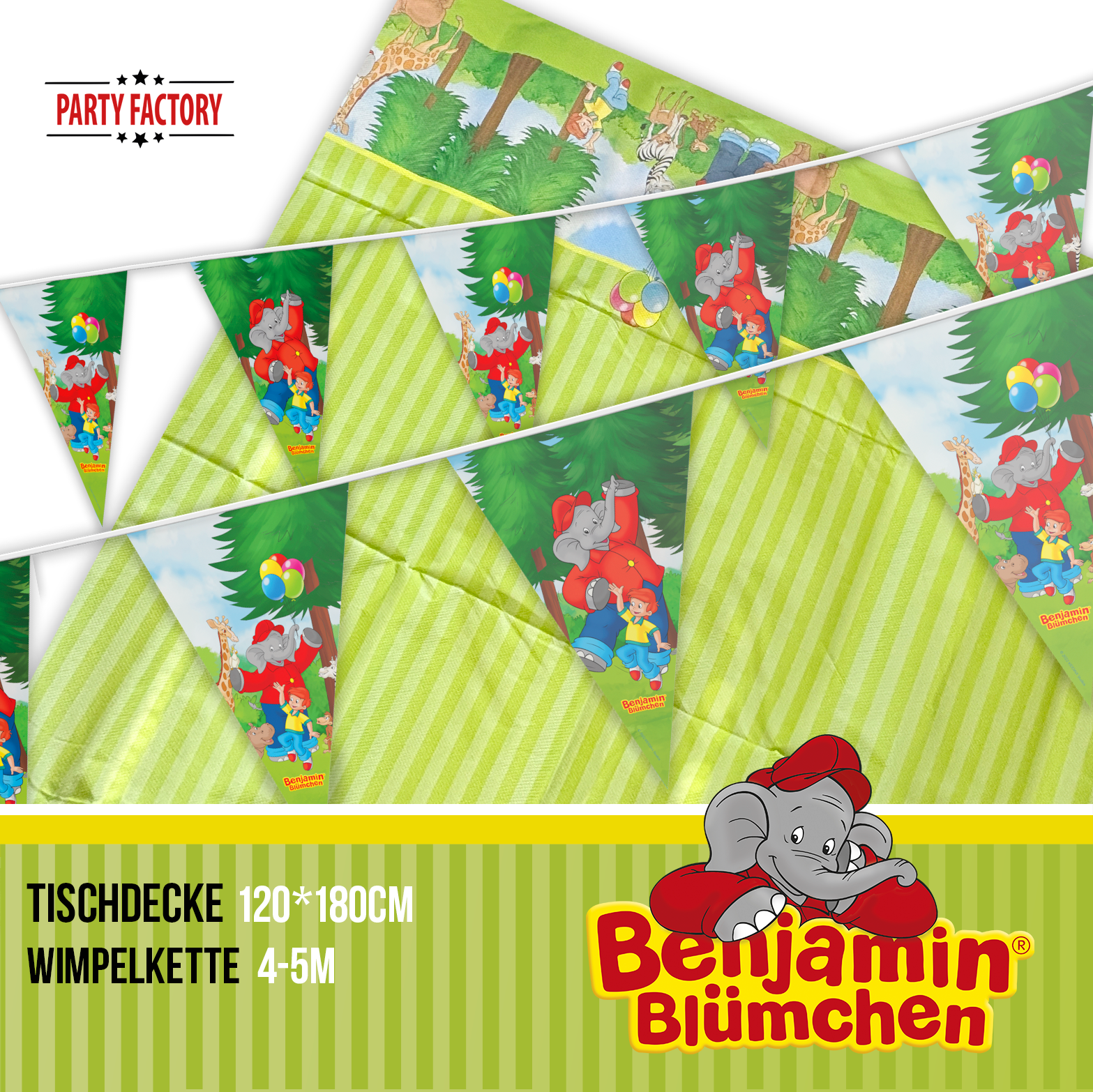 Benjamin Blümchen Partyset 52-tlg Geschirr, Servietten, Wimpel, Tischdecke & Partyhüte 4