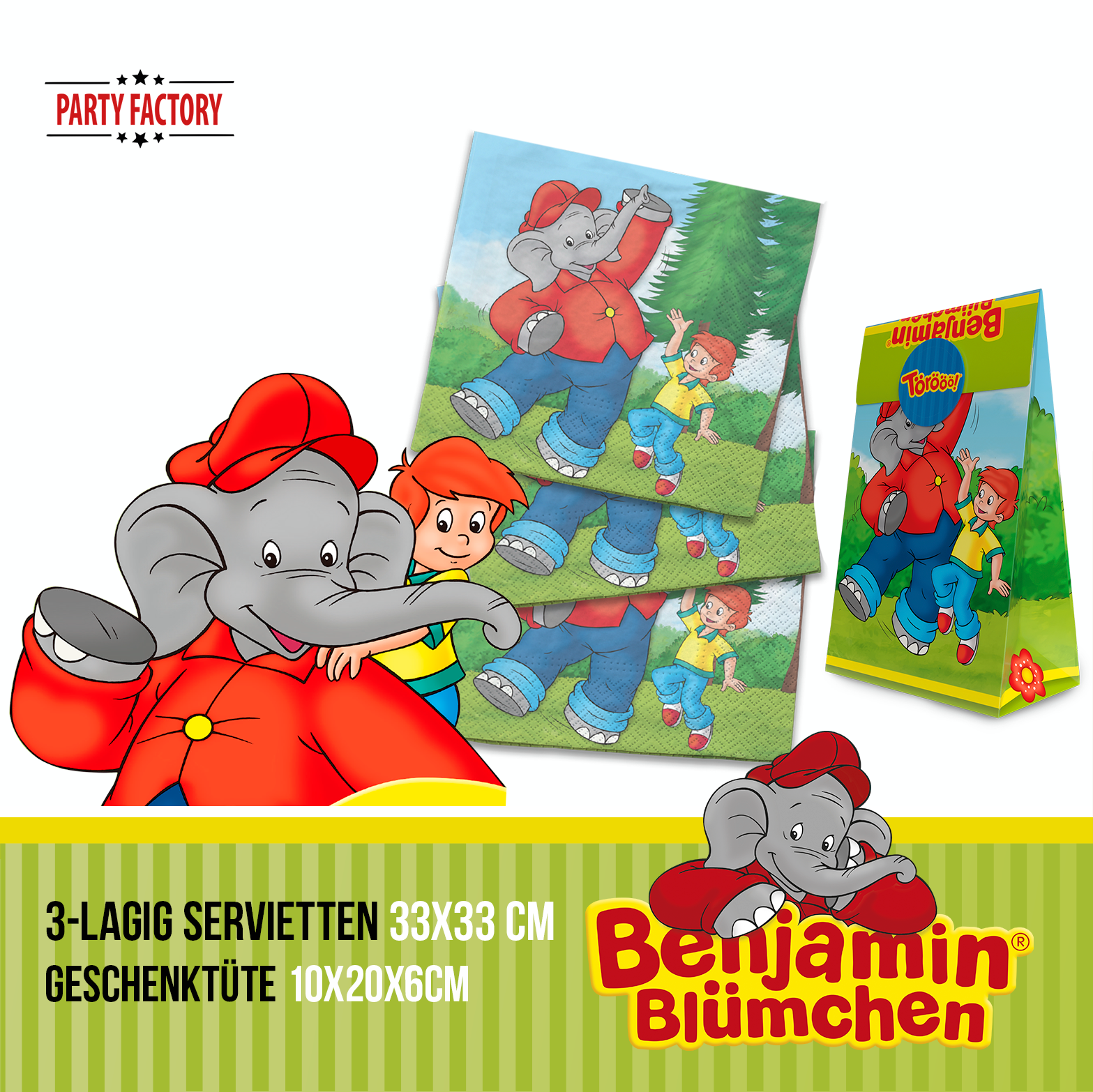 Benjamin Blümchen Partyset 50-tlg Geschirr, Servietten & 10 Geschenktüten 4