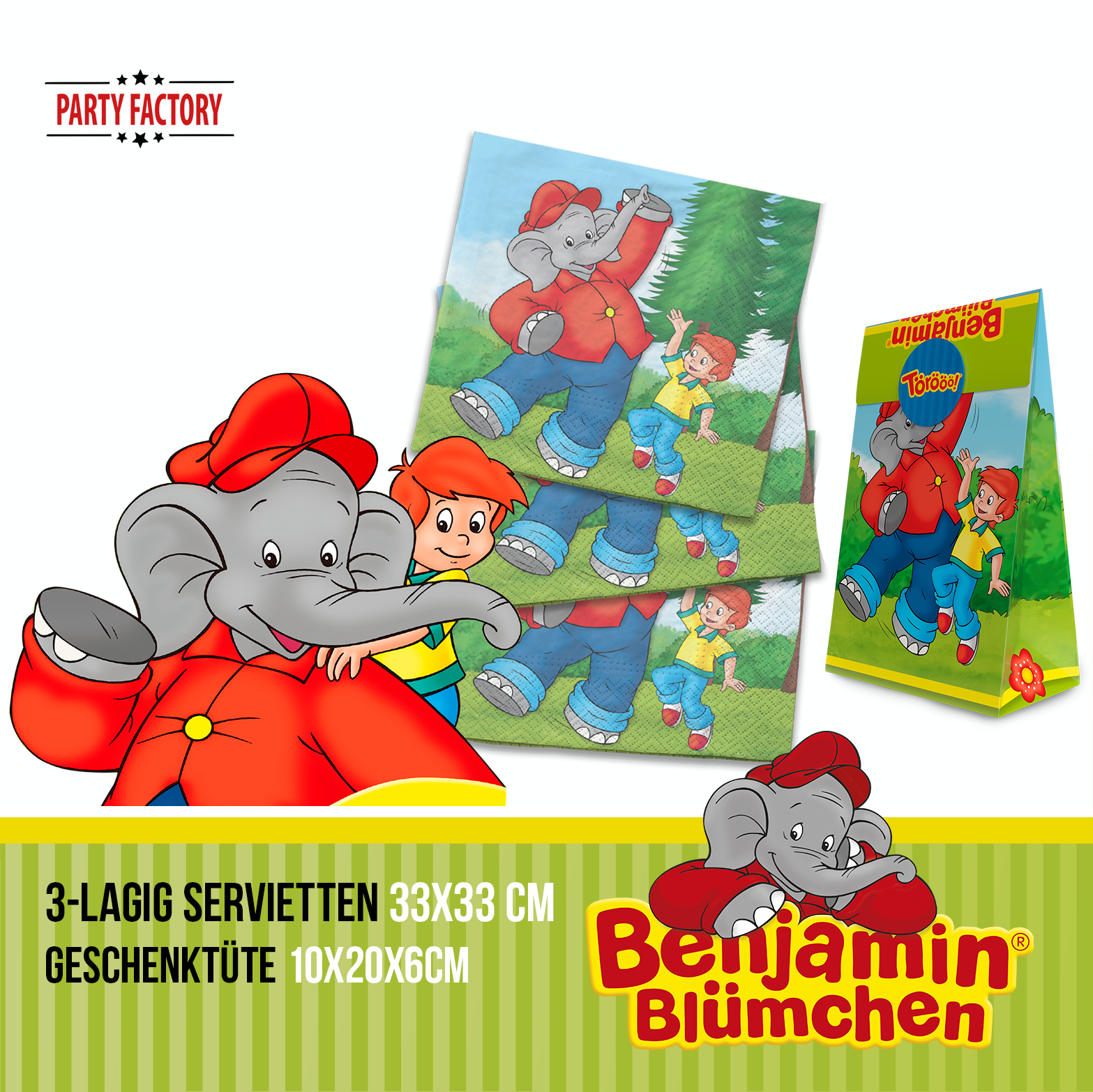 Benjamin Blümchen Partyset 100-tlg Geschirr, Servietten & 20 Geschenktüten 4