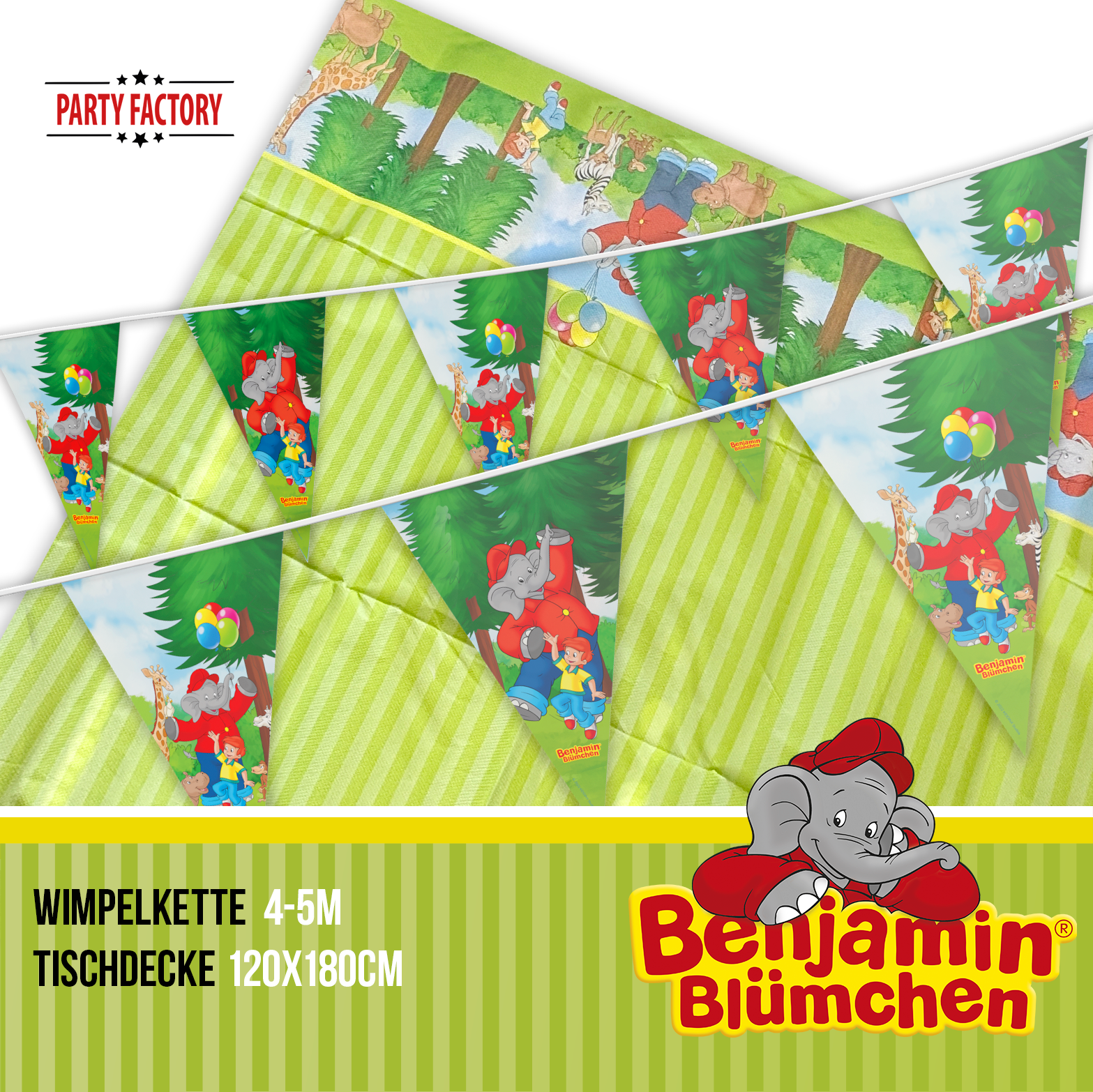 Benjamin Blümchen Partyset 62-tlg Geschirr, Servietten, Deko, Partyhüte & Tüten 4