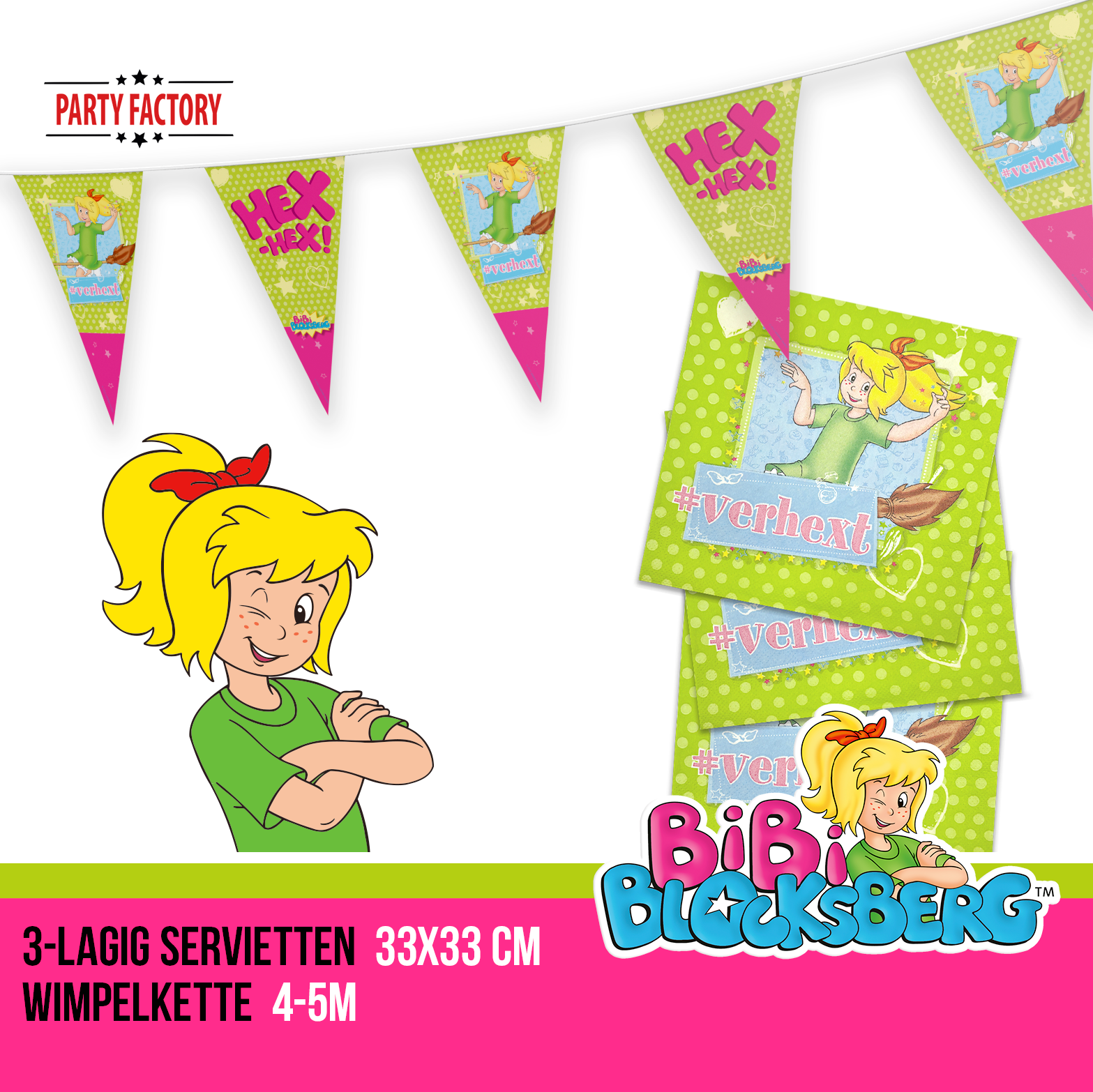 Bibi Blocksberg Partyset 41-teilig – Becher, Teller, Servietten & Wimpel 4