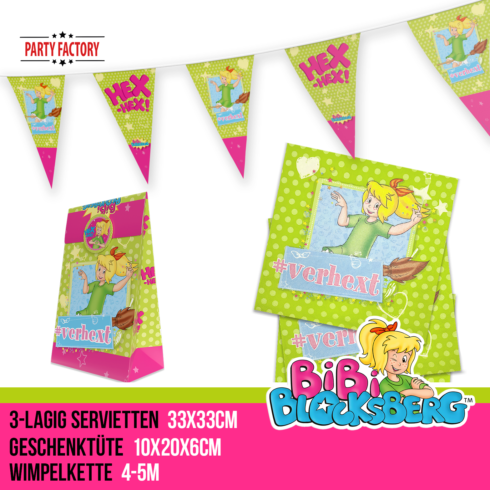 Bibi Blocksberg Partyset 51-tlg – Geschirr, Servietten, Wimpel & Geschenktüten 4