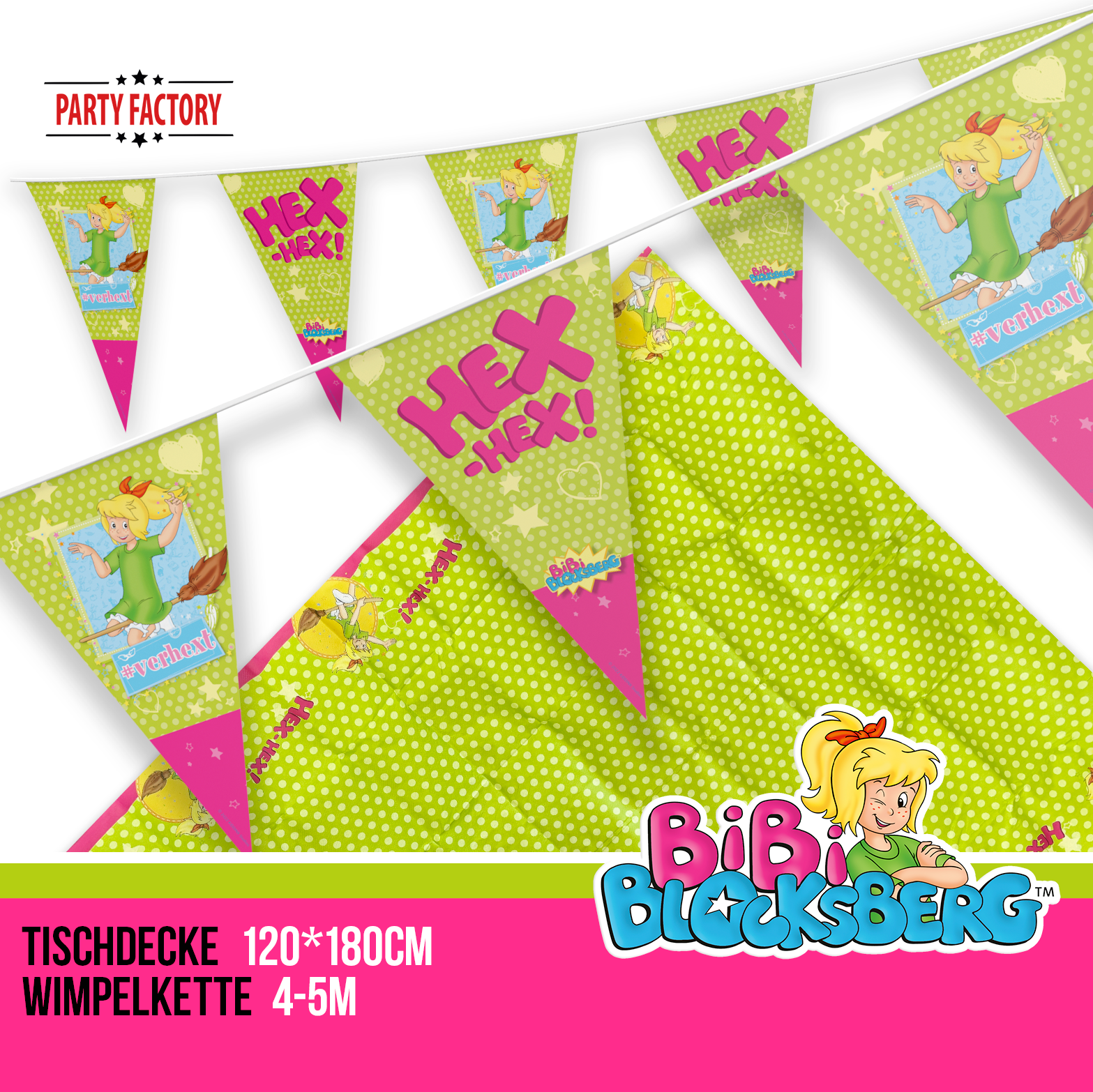 Bibi Blocksberg Partyset 62-tlg, Geschirr, Servietten, Deko, Partyhüte & Tüten 4