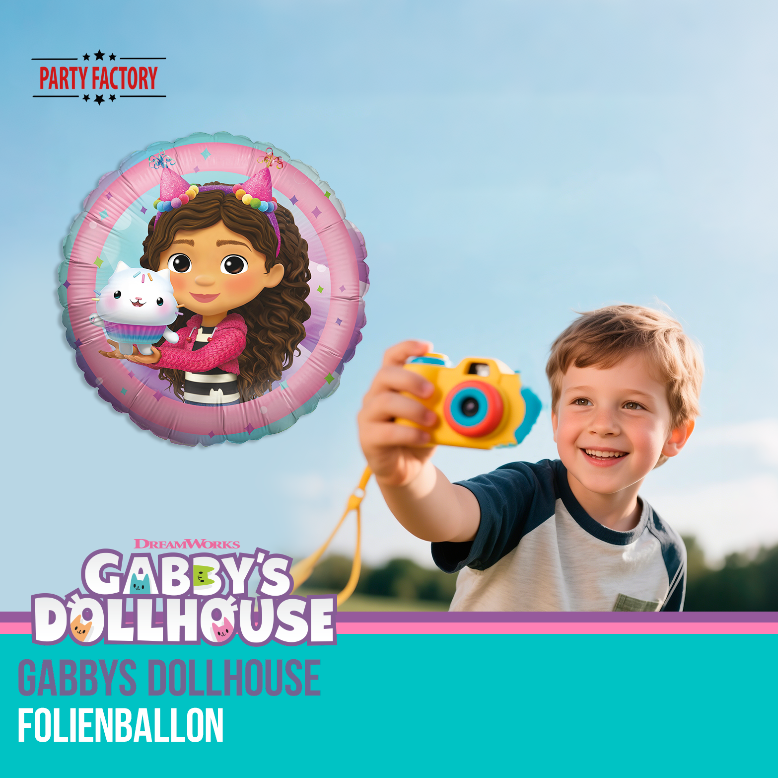 Gabby's Dollhouse Folienballon 45 cm – Rund mit Gabby, Kitty & Cupcake Motiv 4