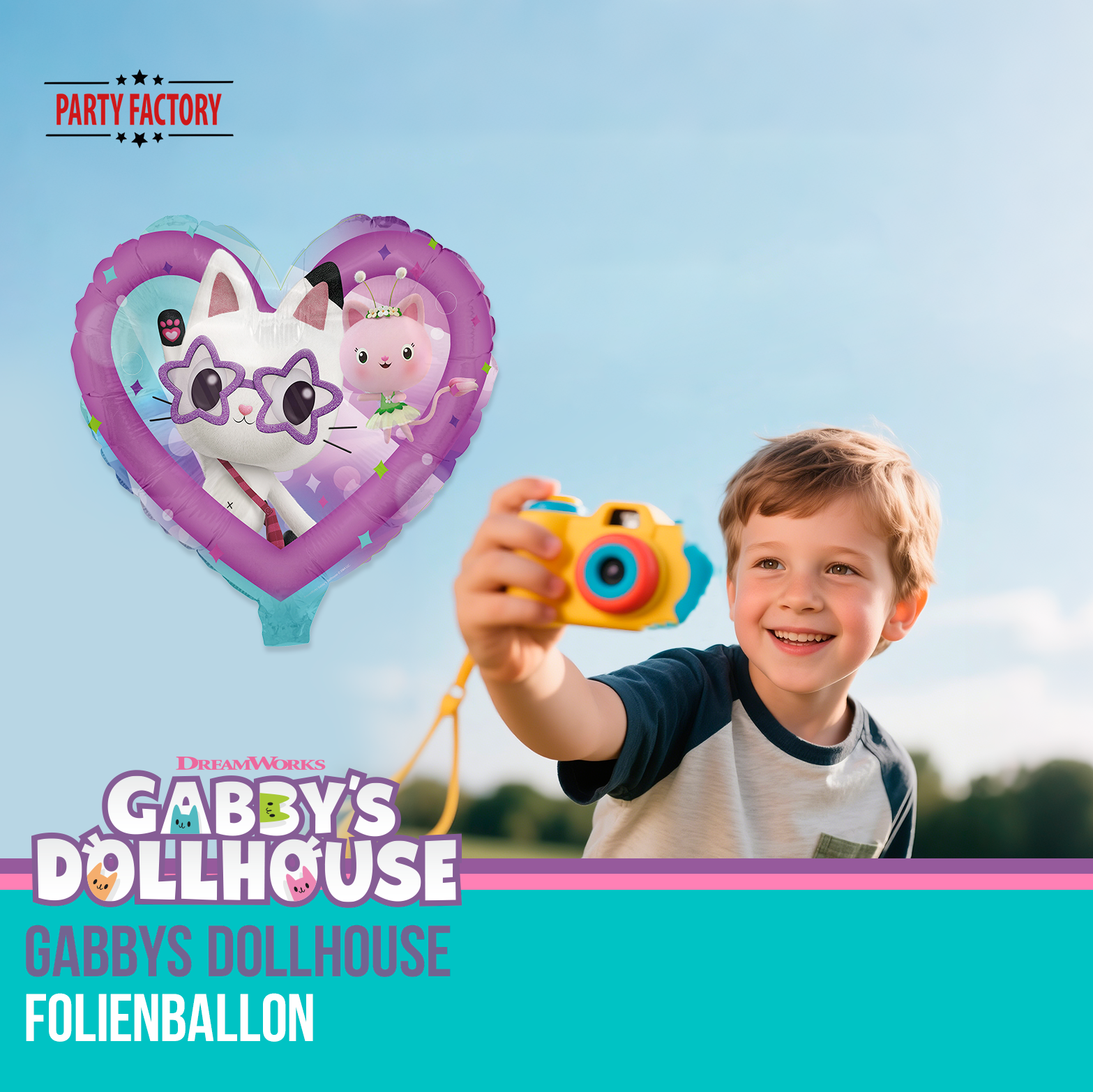 Gabby's Dollhouse Folienballon Herz 45 cm – Pandy Paws & Mercat Motiv 4