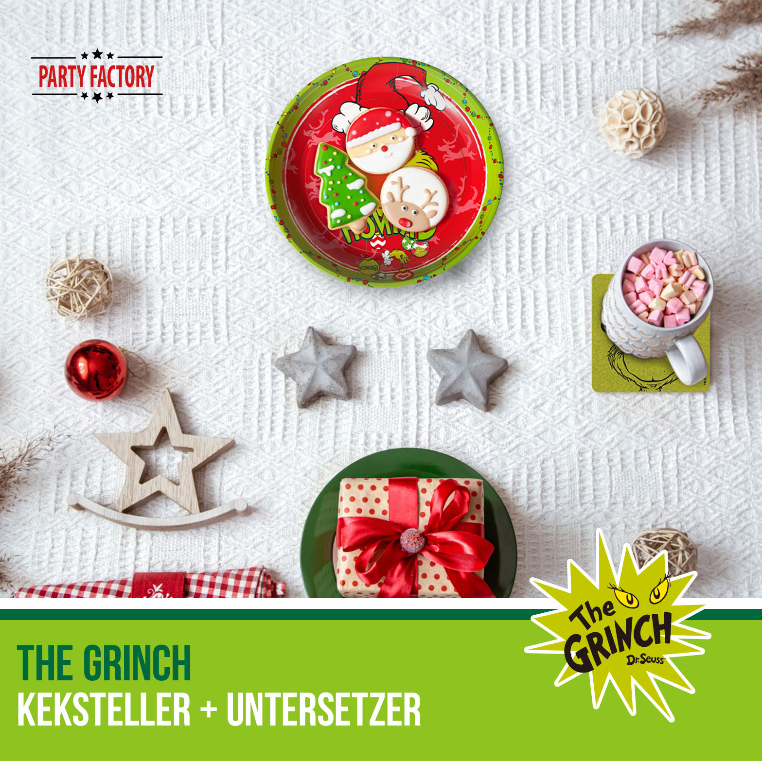 The Grinch Platzmatte Plastik Untersetzer mit 4 roten Kekstellern Set 4