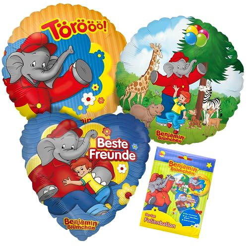 Benjamin Blümchen 3er-Set Folienballons Herz bunt Ø45cm