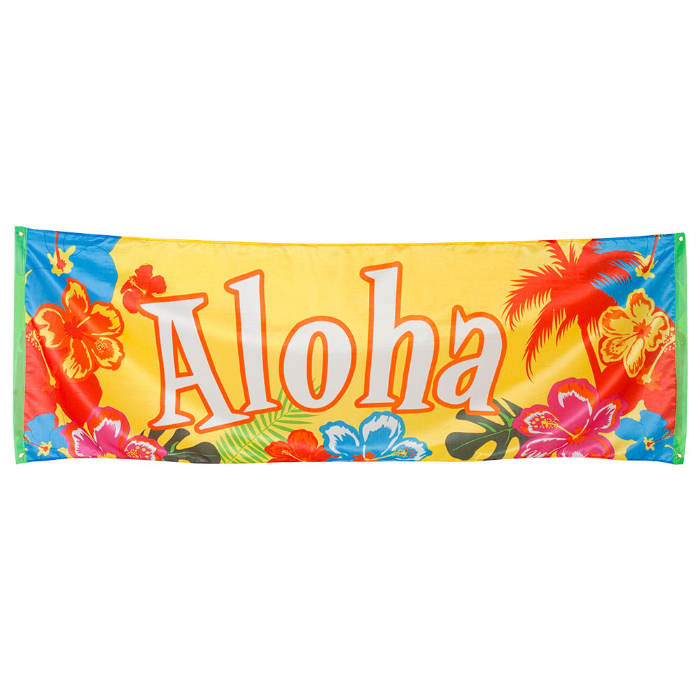 Polyester Banner Aloha – 74x220 cm – Partydeko Hawaii Sommer Karneval