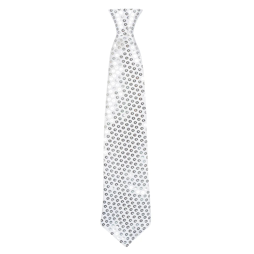 Krawatte Spangles silber 40 cm glitzernde Party Krawatte für Damen und Herren 2