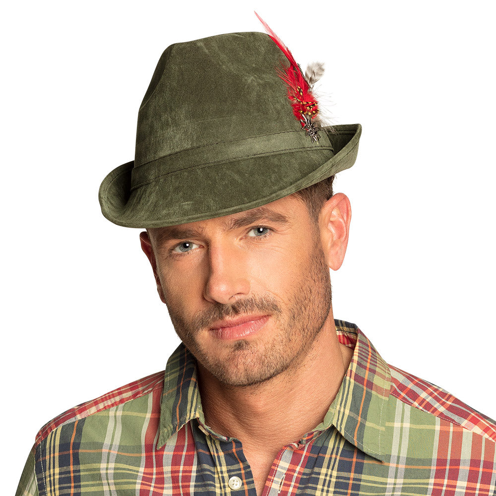 Hut Jagdmeister – Grüner Trachtenhut mit Feder, Accessoire für Oktoberfest
