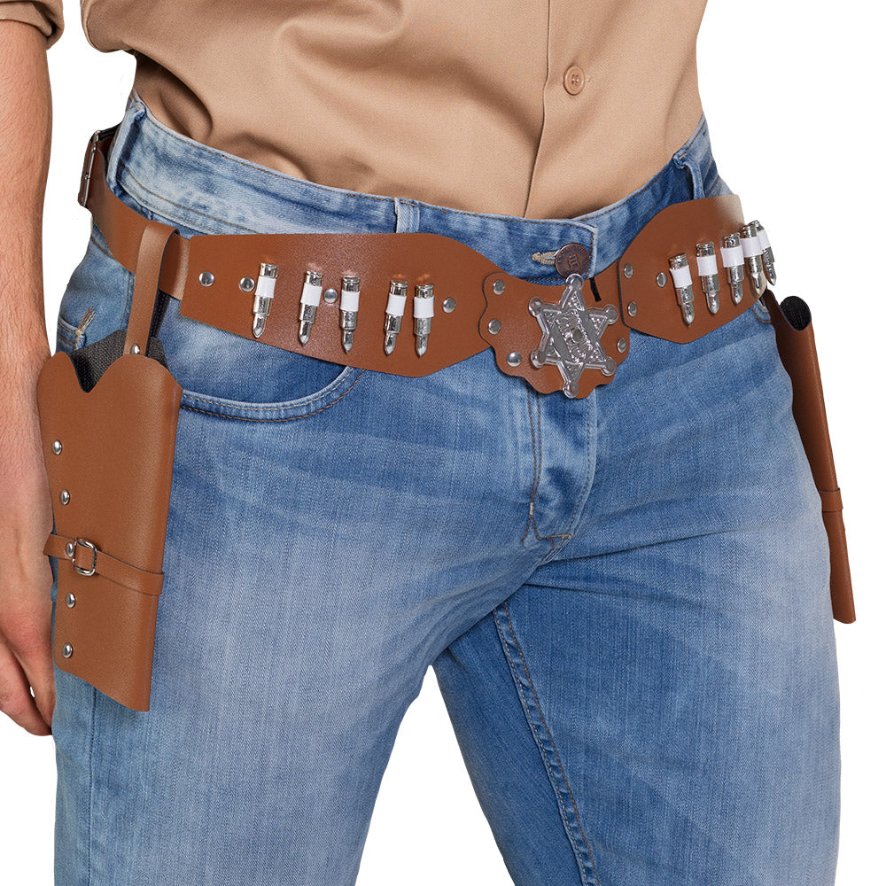 Cowboyhalfter Sheriff braun – doppeltes Holster mit Gürtel 125 cm für Revolver