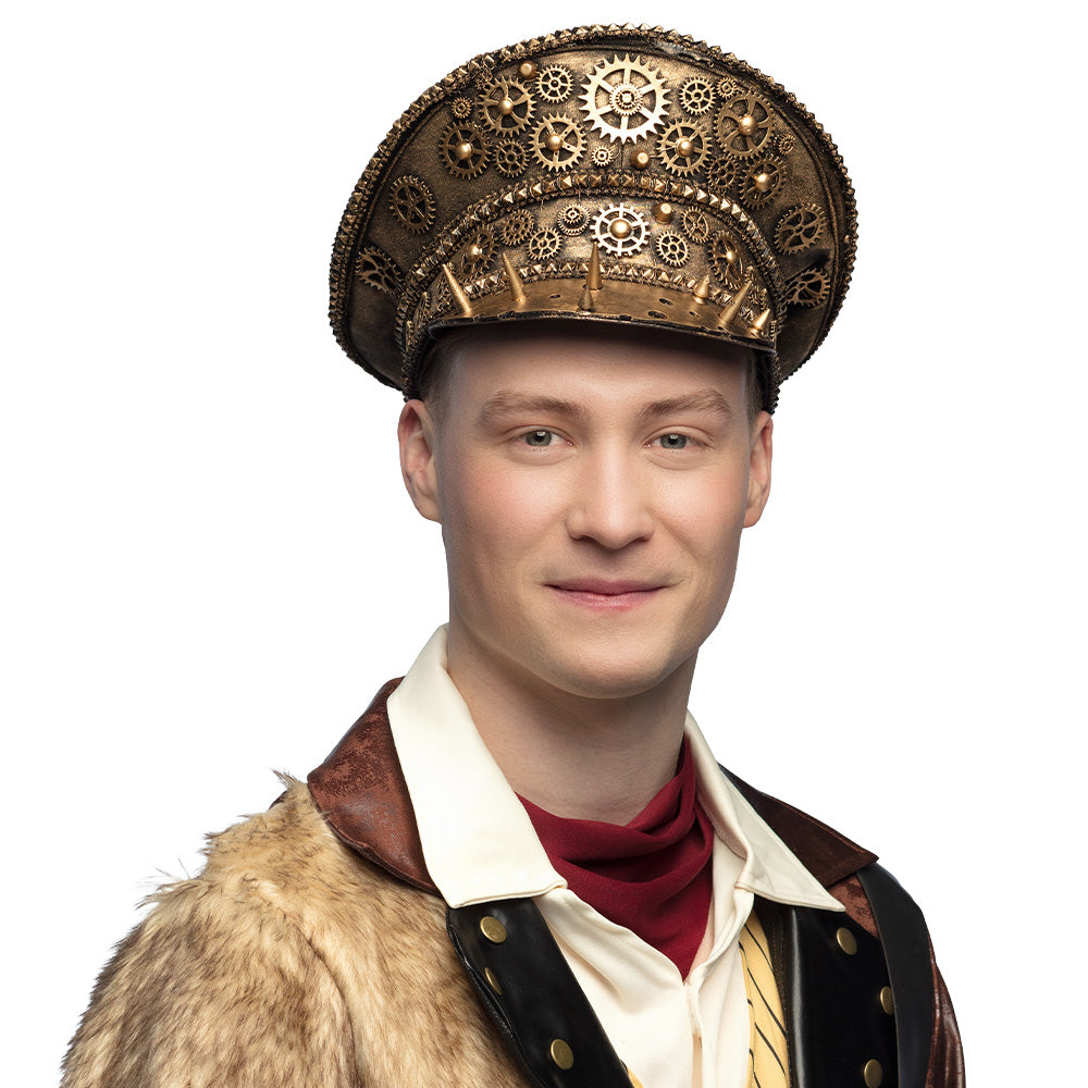 Steampunk Mütze Gearpunk braun mit Zahnrädern – Kostüm Accessoire Unisex