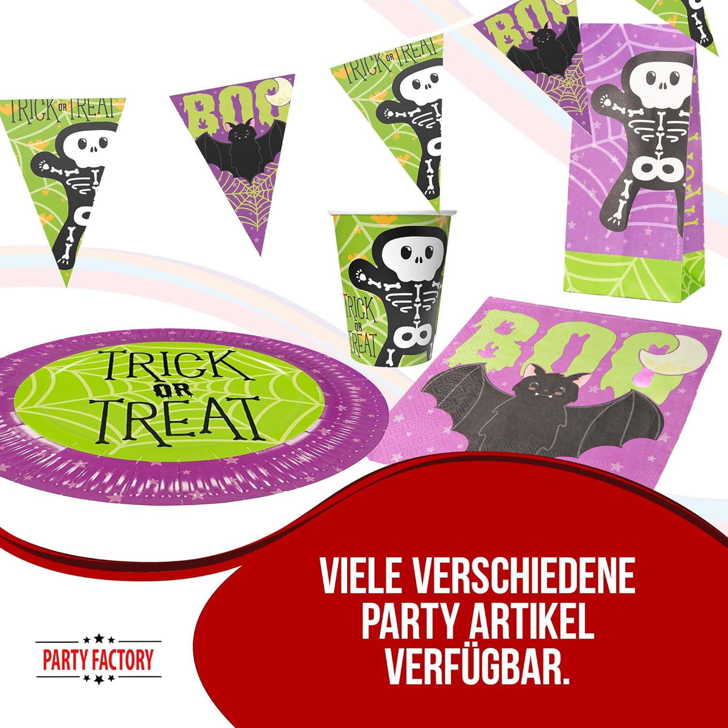 Halloween Skelett 36-teiliges Party-Set mit Tellern Bechern Servietten Deko 5