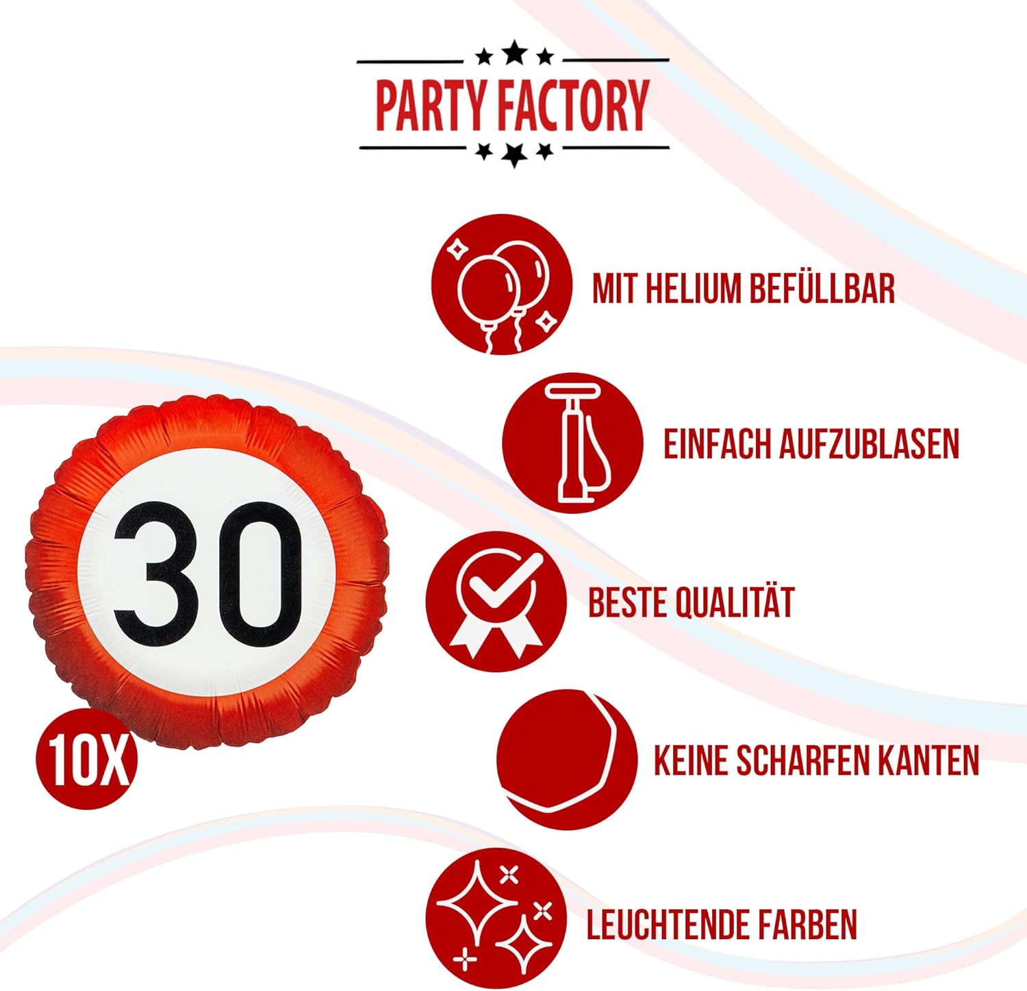 Happy Birthday 30 5-teiliges Party-Set mit 8 Papptellern 8 Pappbechern 20 Servietten 1 Wimpelkette und 10 Folienballons 5