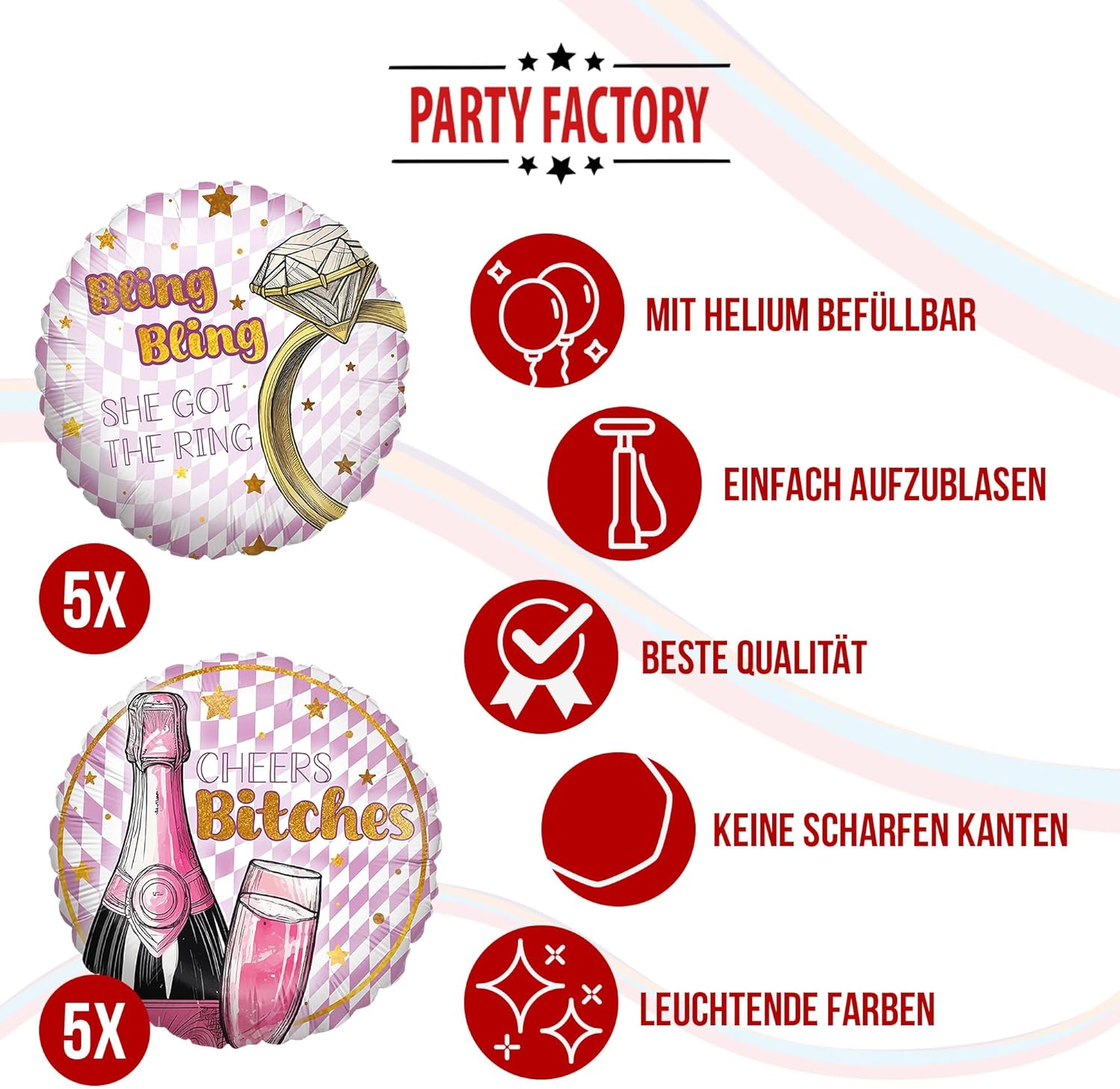 Bachelorette Bling Bling 5-teiliges Party-Set mit 8 Papptellern 8 Pappbechern 20 Servietten 1 Wimpelkette und 10 Folienballons 5