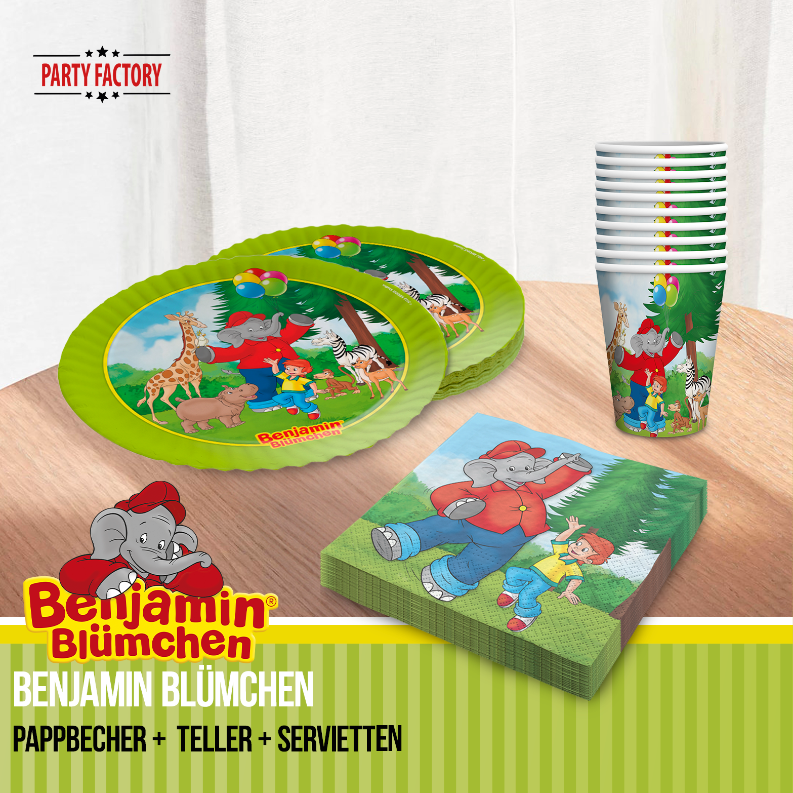 Benjamin Blümchen Partyset 55-tlg – Geschirr, Servietten, Wimpel, Folienballons & Tüten 5