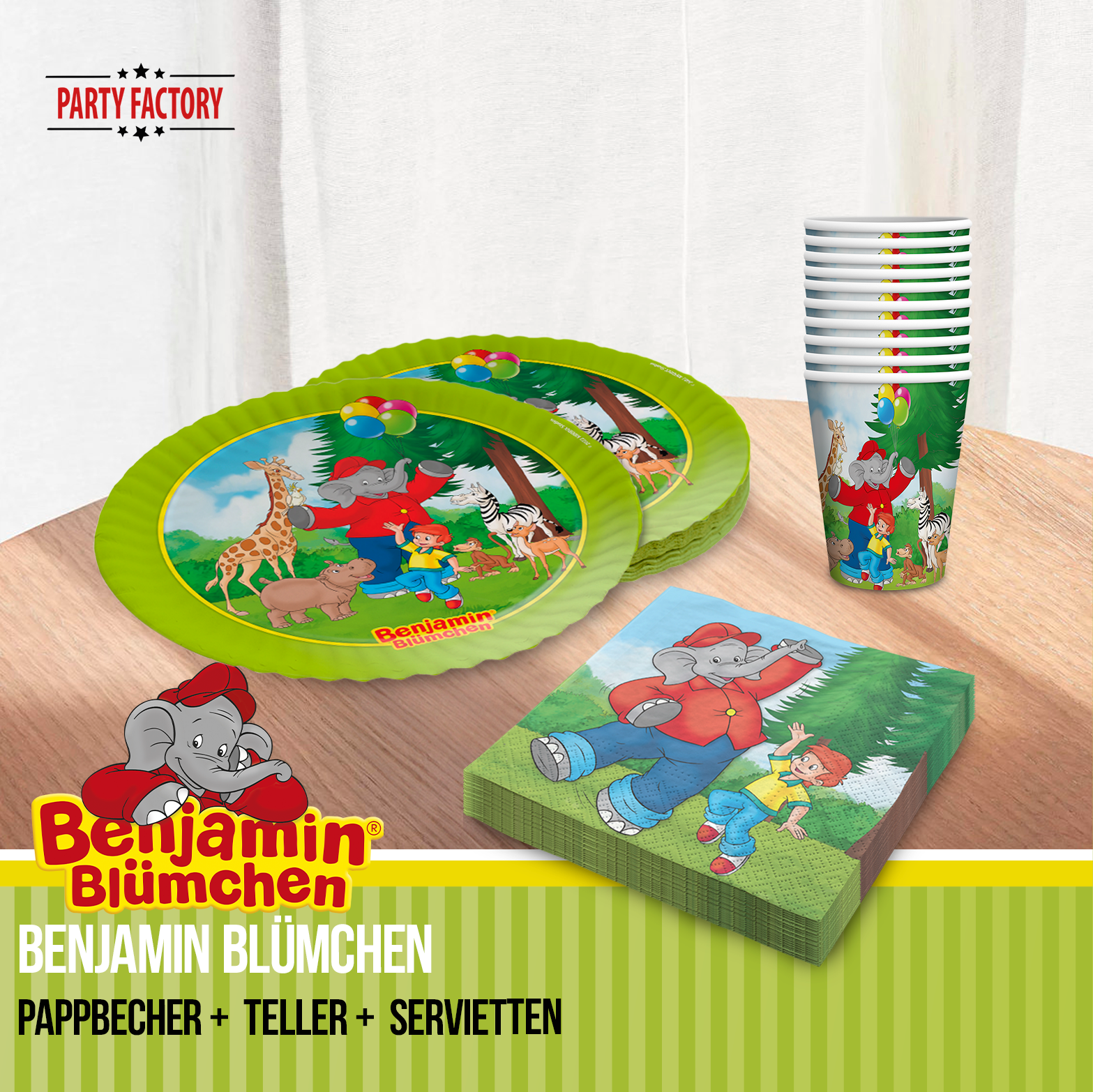 Benjamin Blümchen Partyset 52-tlg – Teller, Becher, Servietten, Tüten & Deko 5