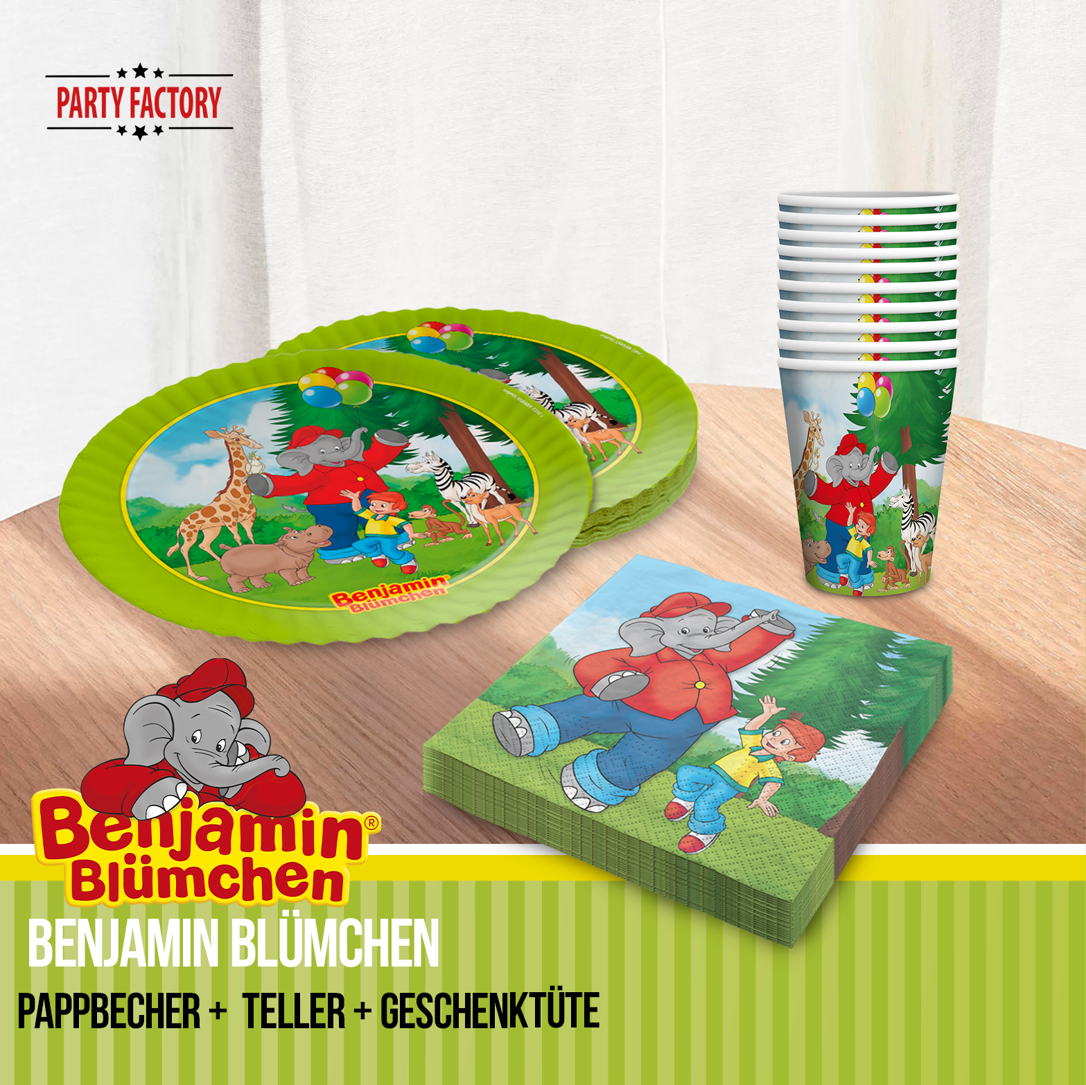 Benjamin Blümchen Partyset 62-tlg Geschirr, Servietten, Deko, Partyhüte & Tüten 5