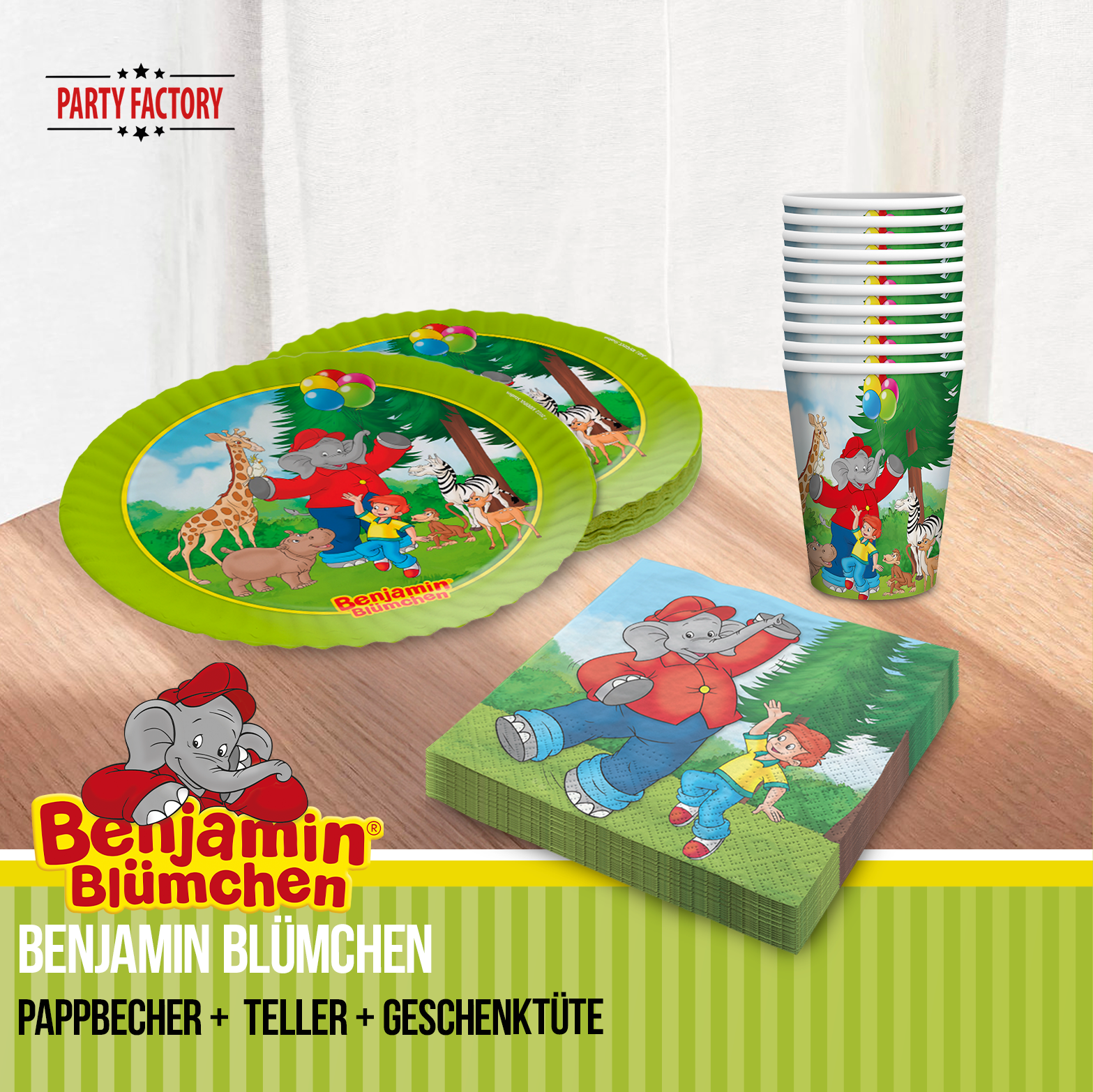 Benjamin Blümchen Partyset 122-tlg Geschirr, Servietten, Deko, Hüte & Tüten 5