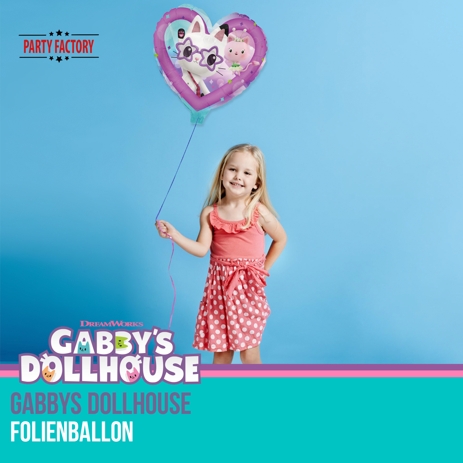 Gabby's Dollhouse Folienballon Herz 45 cm – Pandy Paws & Mercat Motiv 5