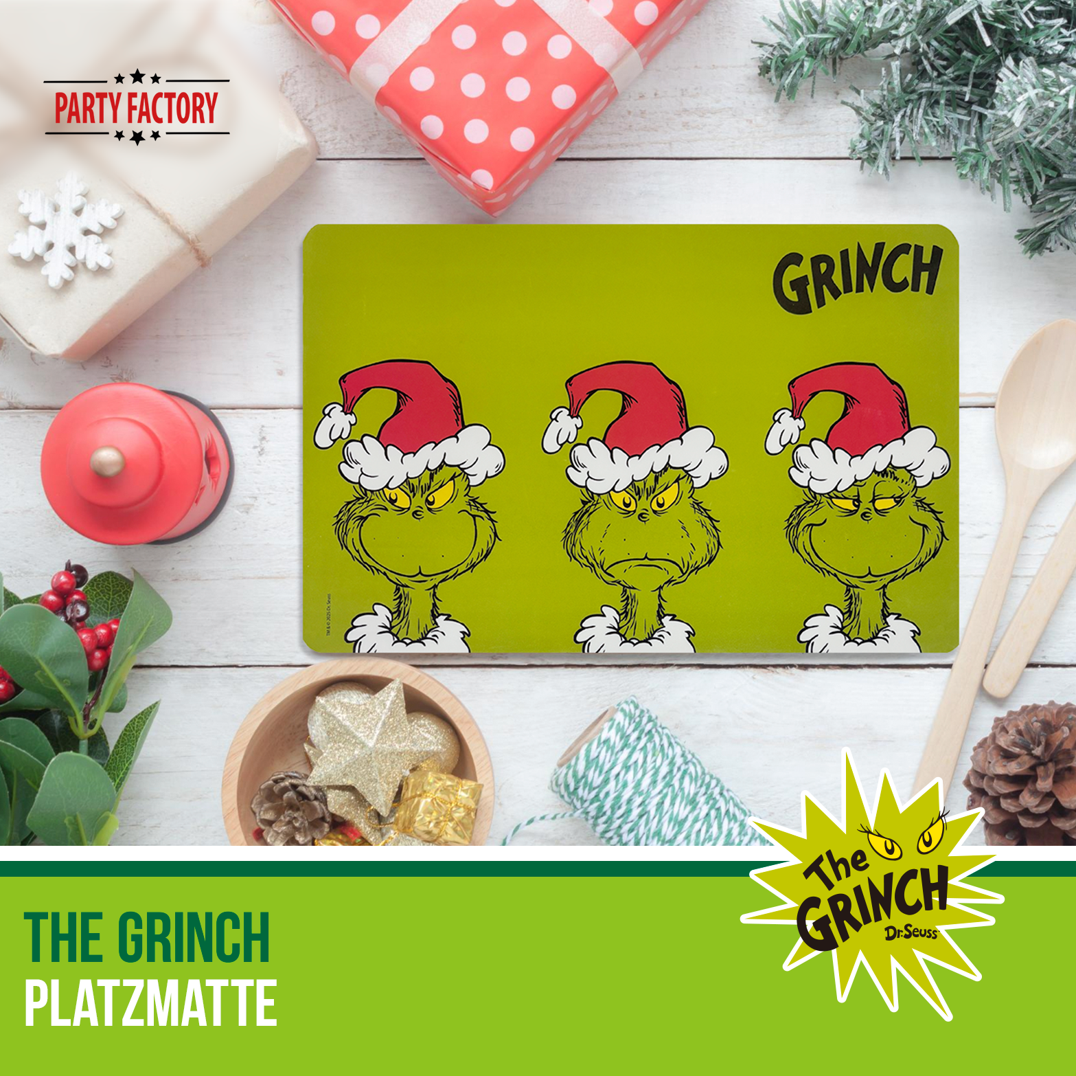 The Grinch Platzmatte Plastik Untersetzer mit 4 roten Kekstellern Set 5